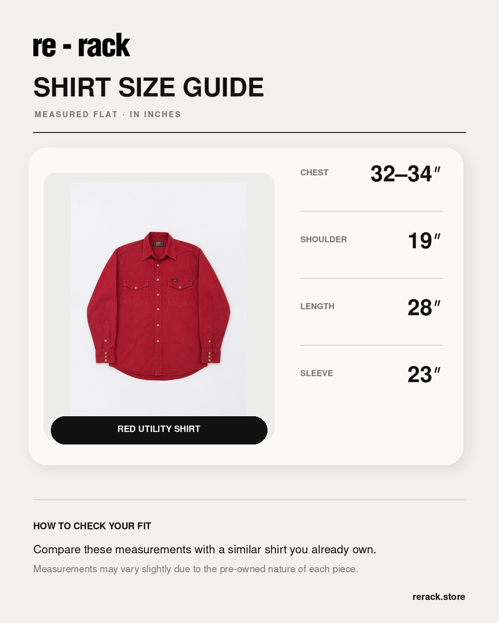 Size Chart for Lee Red Button-Down Shirt