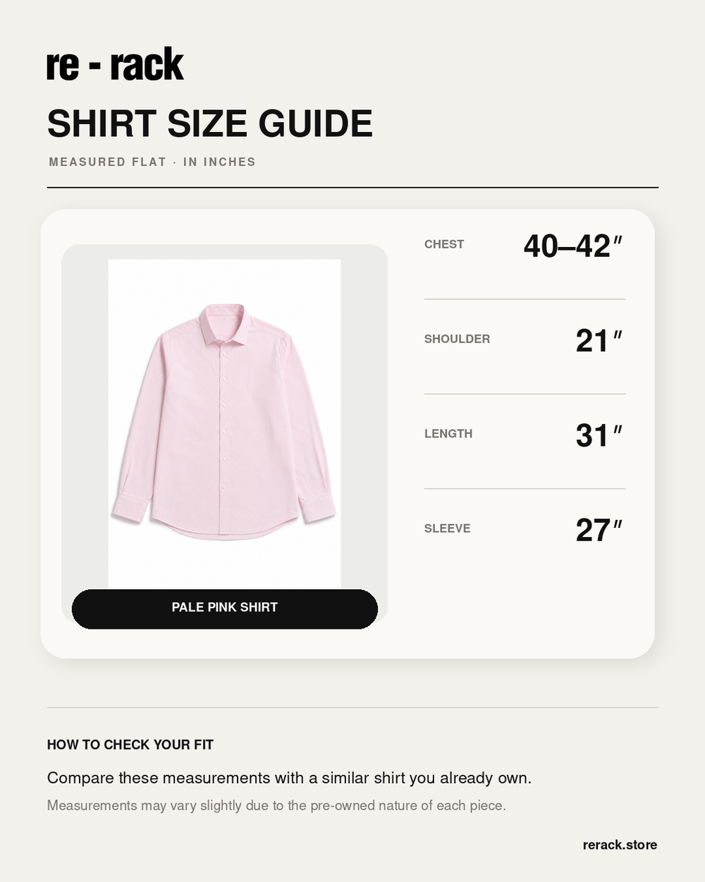 Size Chart for Pink Textured Long-Sleeve Button-Down Shirt