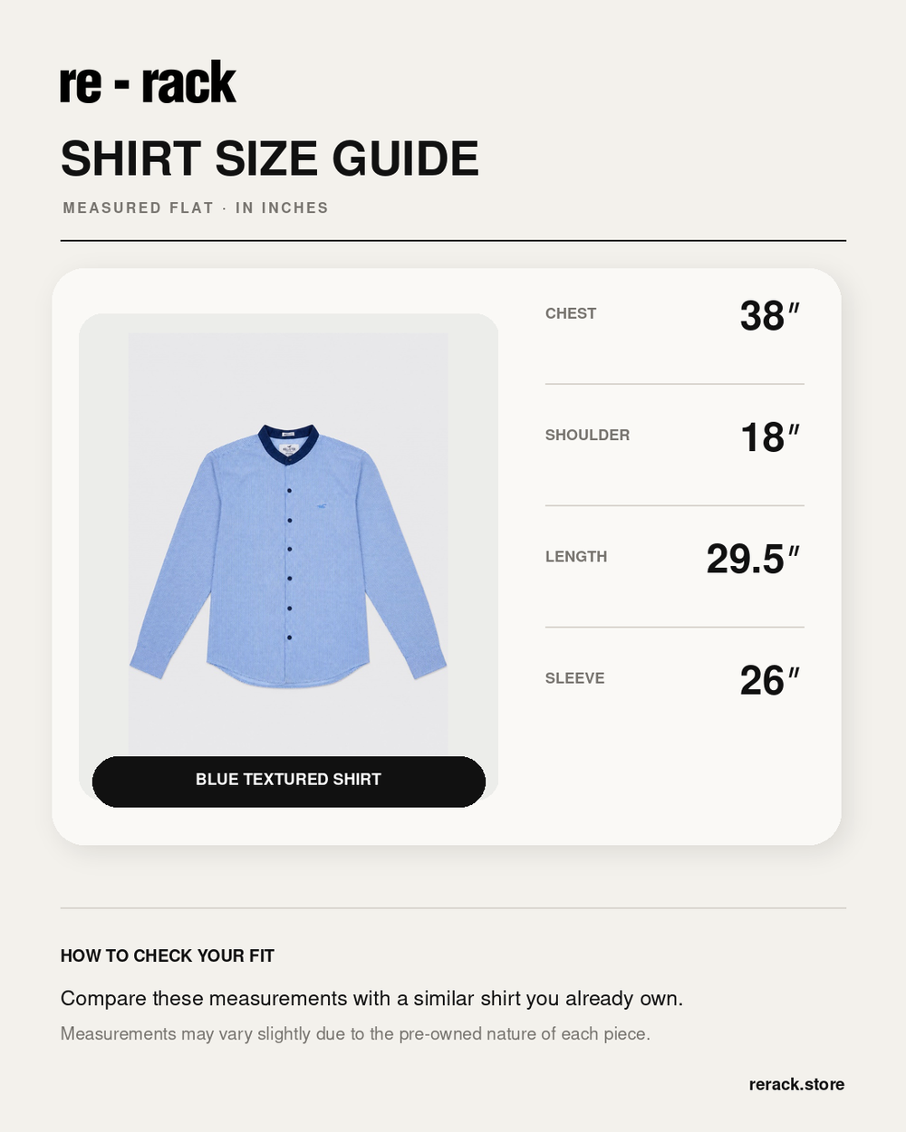 Size Chart for Hollister Blue Dotted Band Collar Shirt