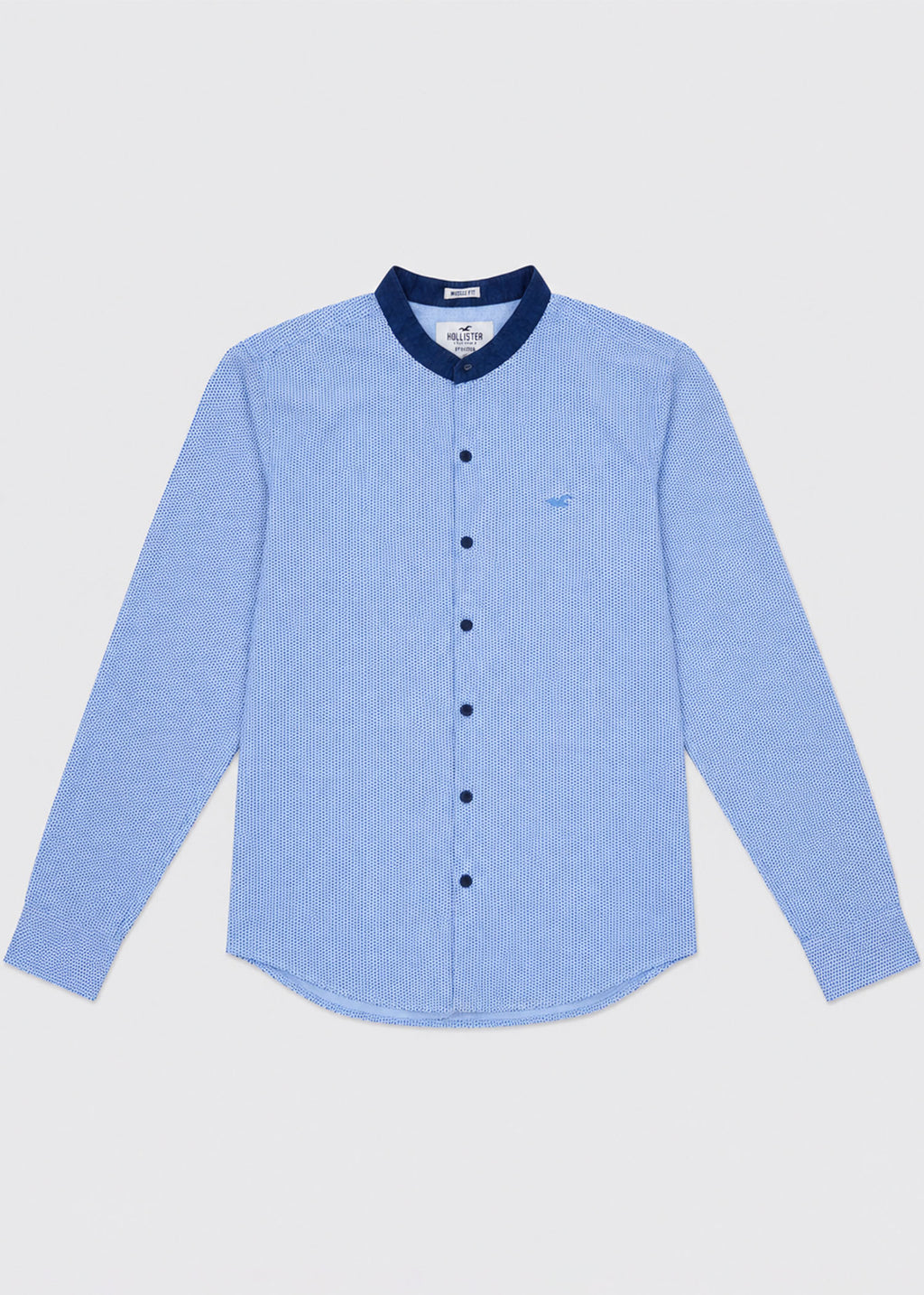 Hollister Blue Dotted Band Collar Shirt