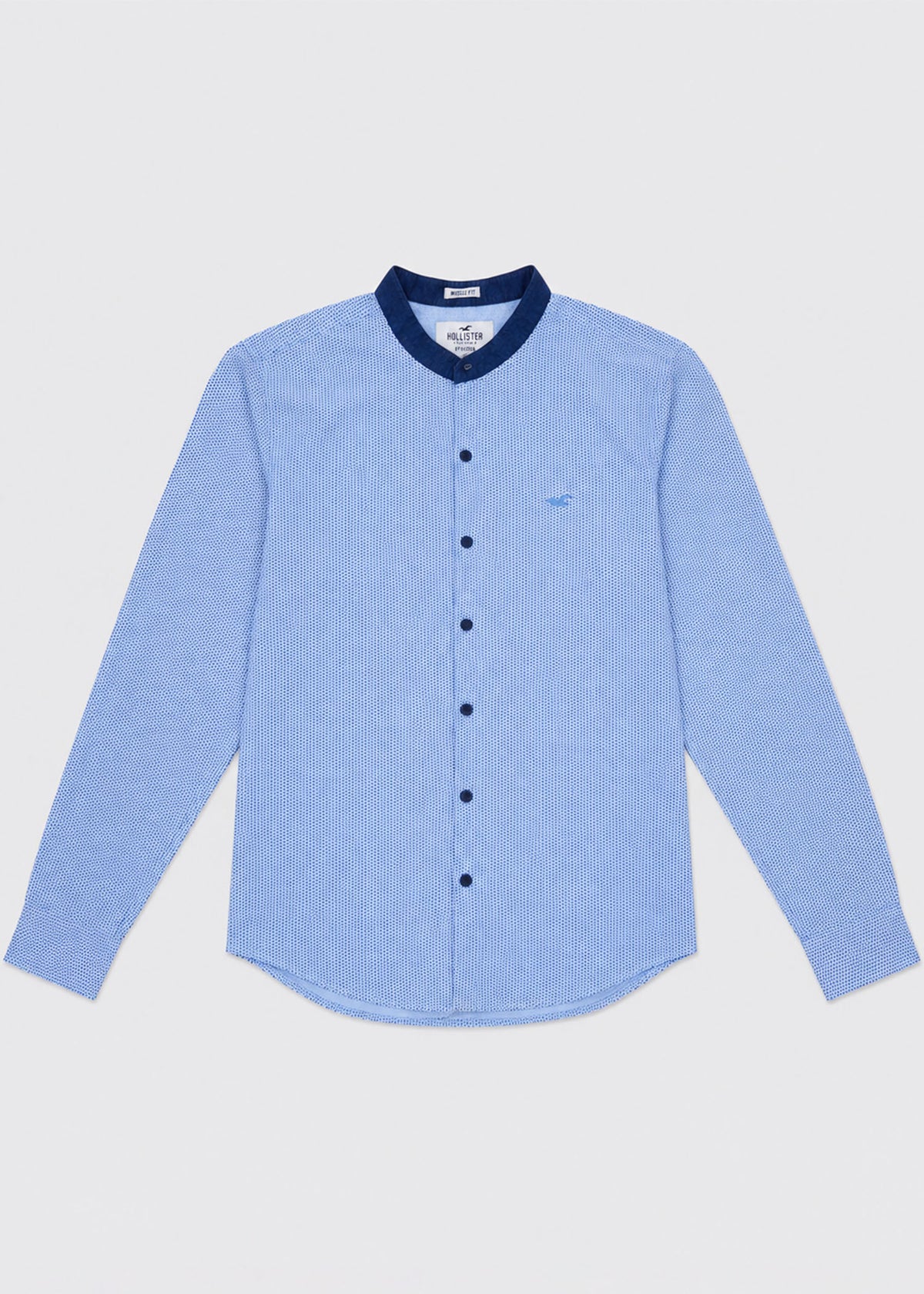 Hollister Blue Dotted Band Collar Shirt