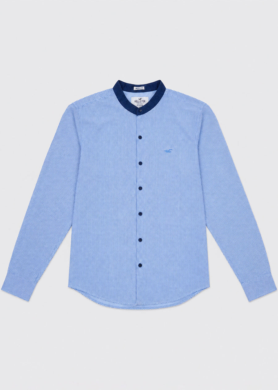 Hollister Blue Dotted Band Collar Shirt