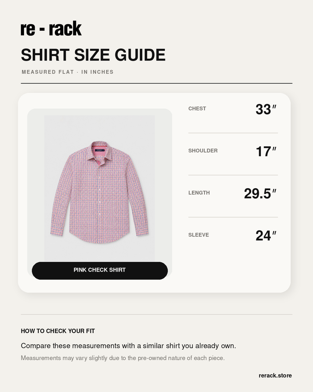 Size Chart for Pink Long-Sleeve Button-Down Shirt