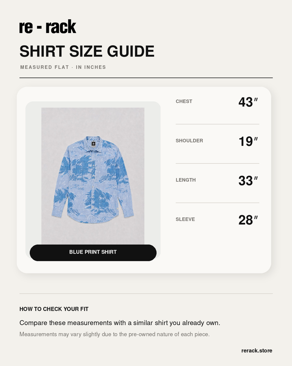 Size Chart for G-Star RAW Blue Tropical Palm Printed Shirt