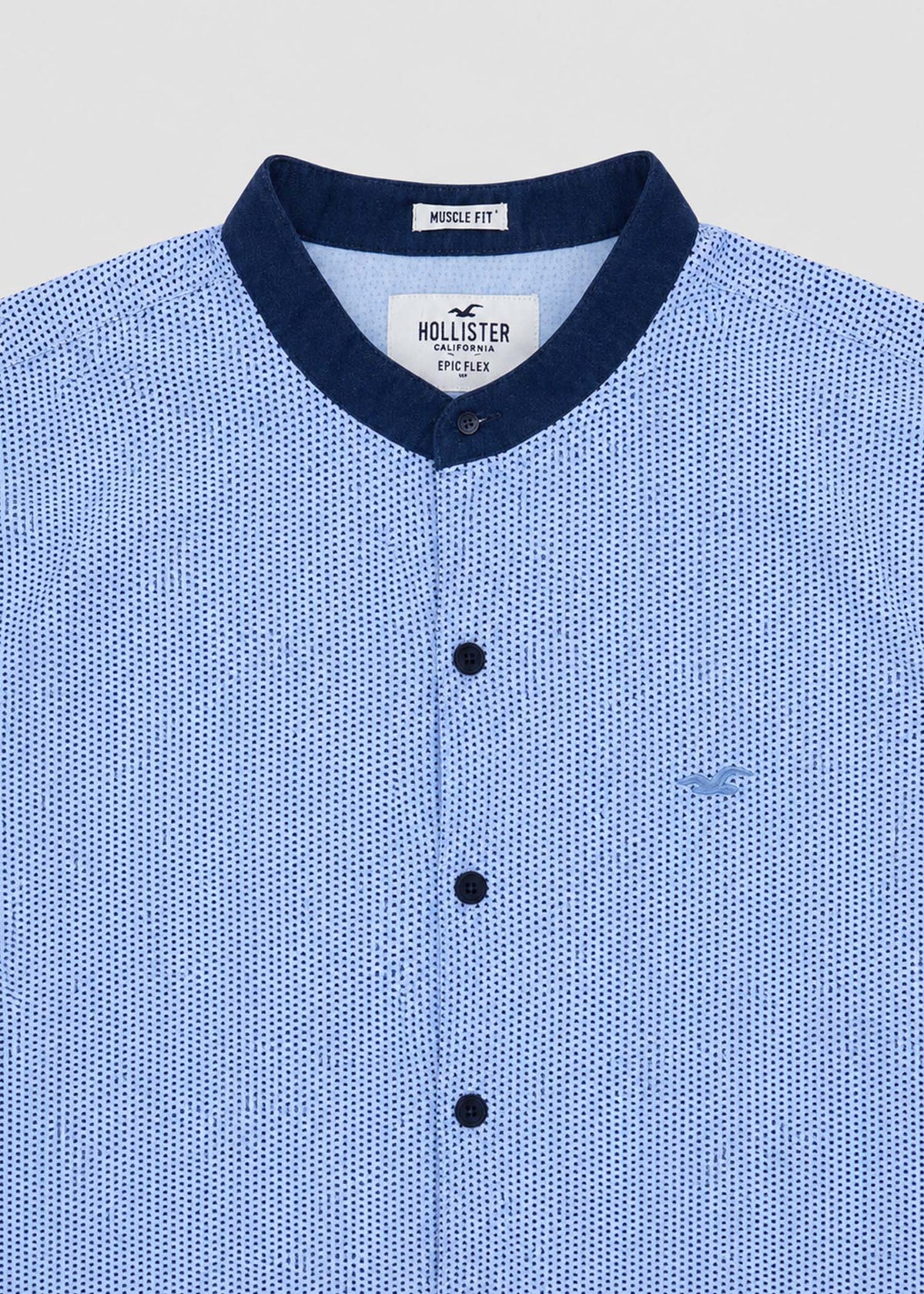Hollister Blue Dotted Band Collar Shirt