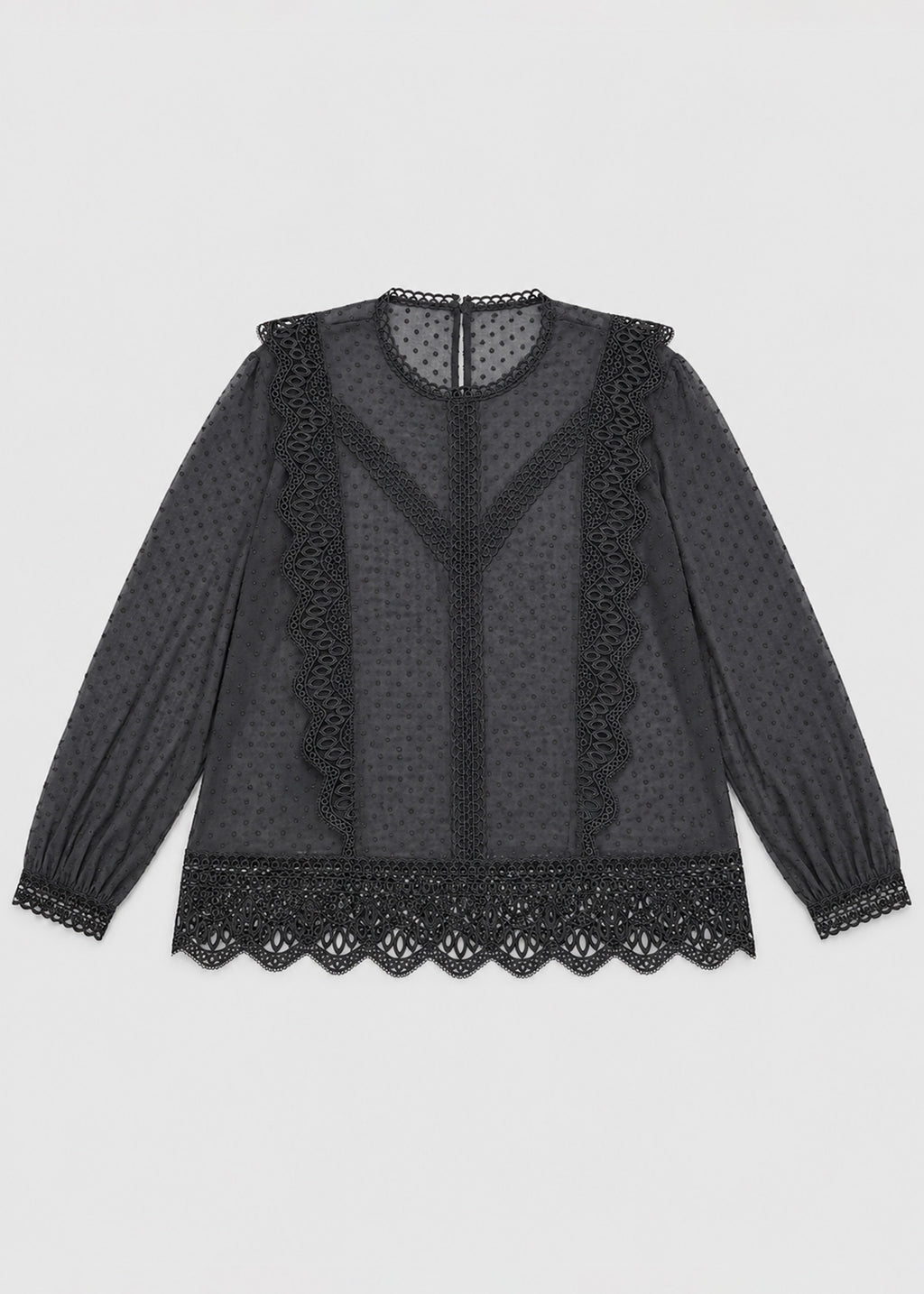 Black Lace Trimming Chiffon Blouse