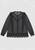 Black Lace Trimming Chiffon Blouse