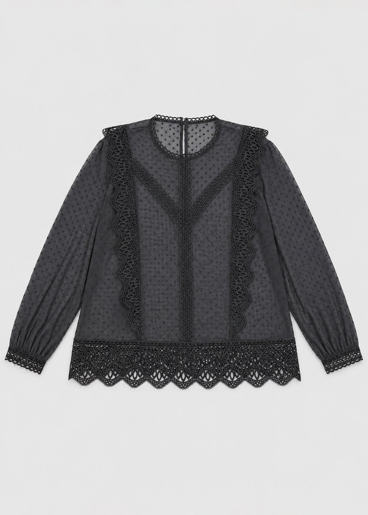Black Lace Trimming Chiffon Blouse