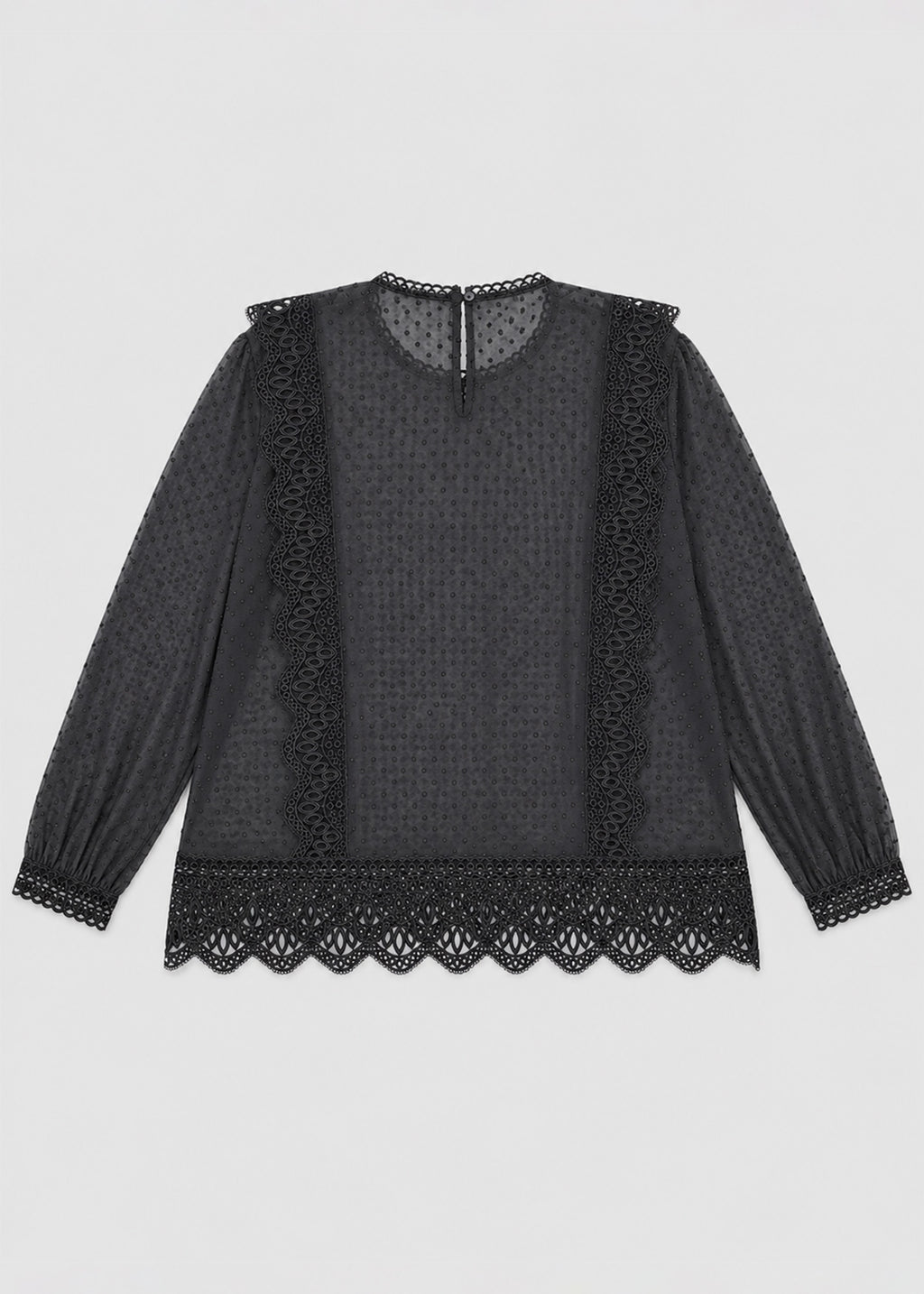 Black Lace Trimming Chiffon Blouse