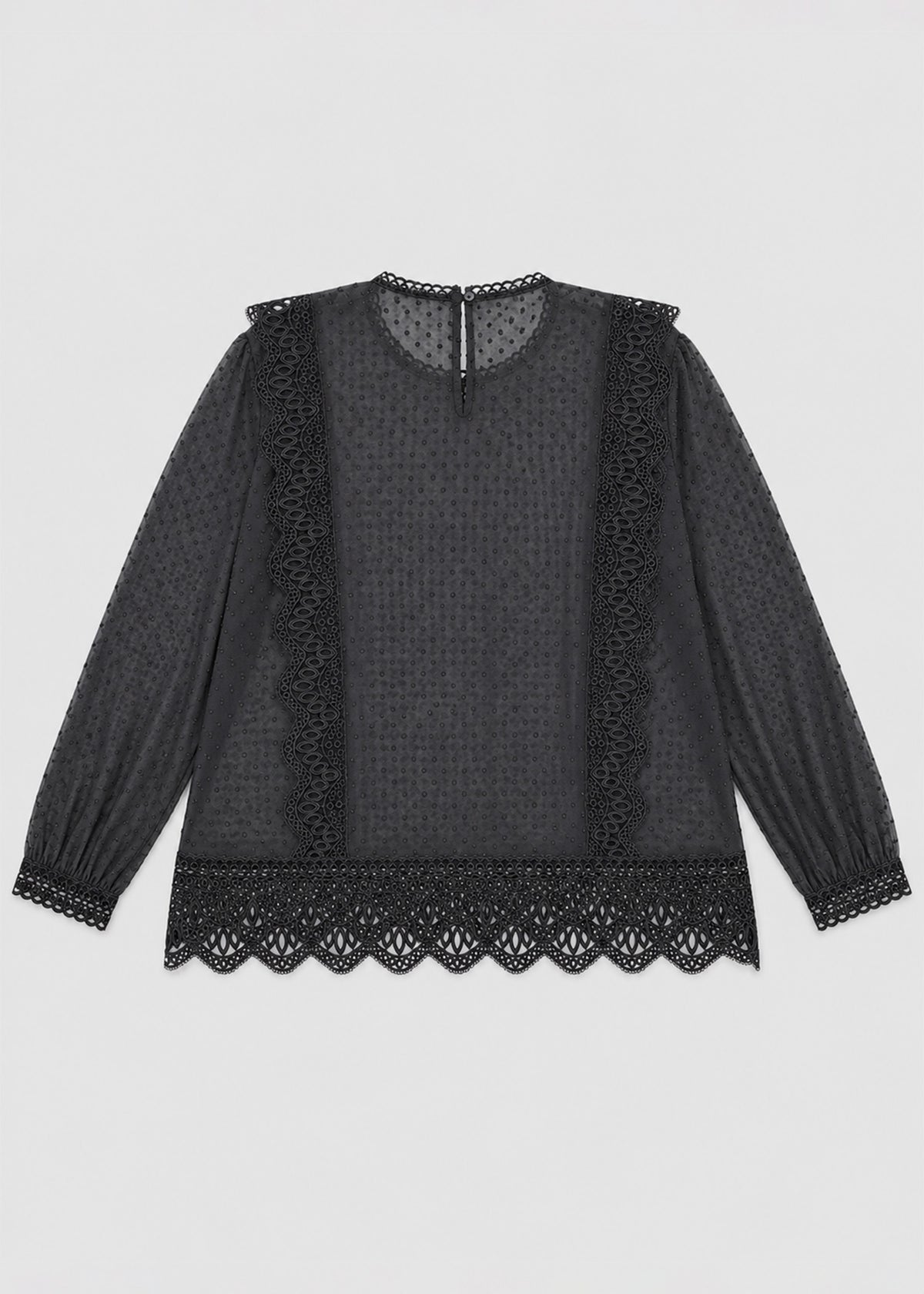 Black Lace Trimming Chiffon Blouse