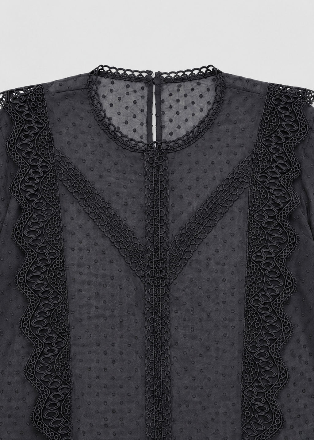 Black Lace Trimming Chiffon Blouse
