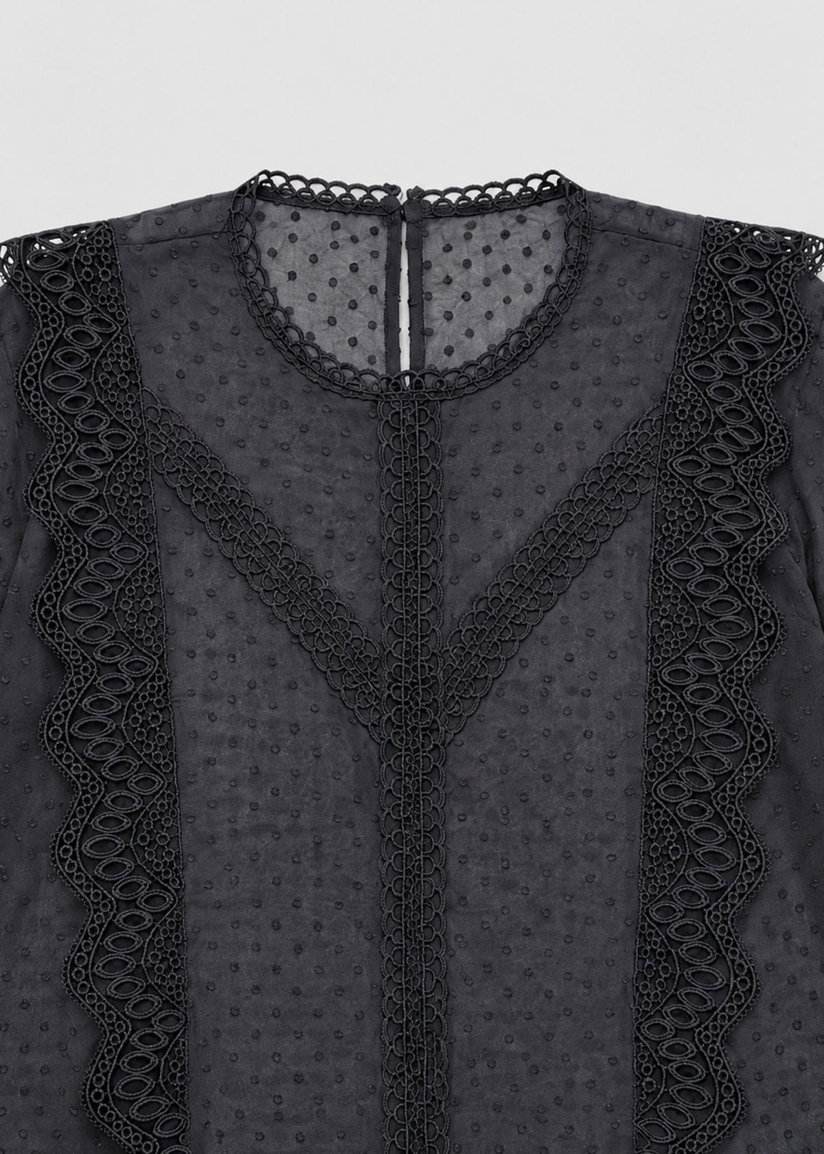 Black Lace Trimming Chiffon Blouse