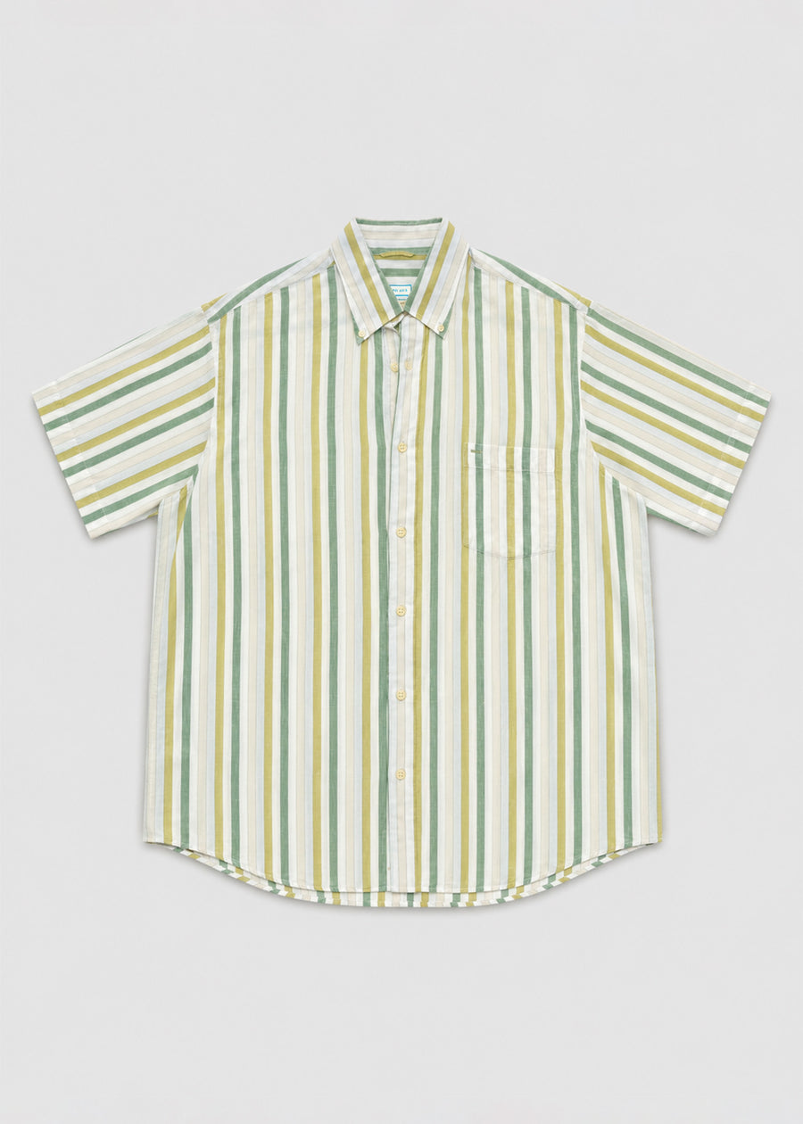 Green & Olive Vertical Striped Short-Sleeve Shirt