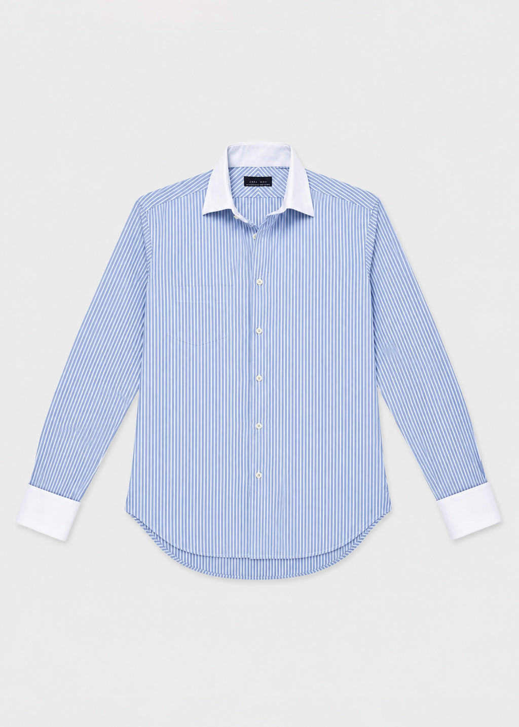 Zara Man Blue & White Contrast Collar Striped Shirt