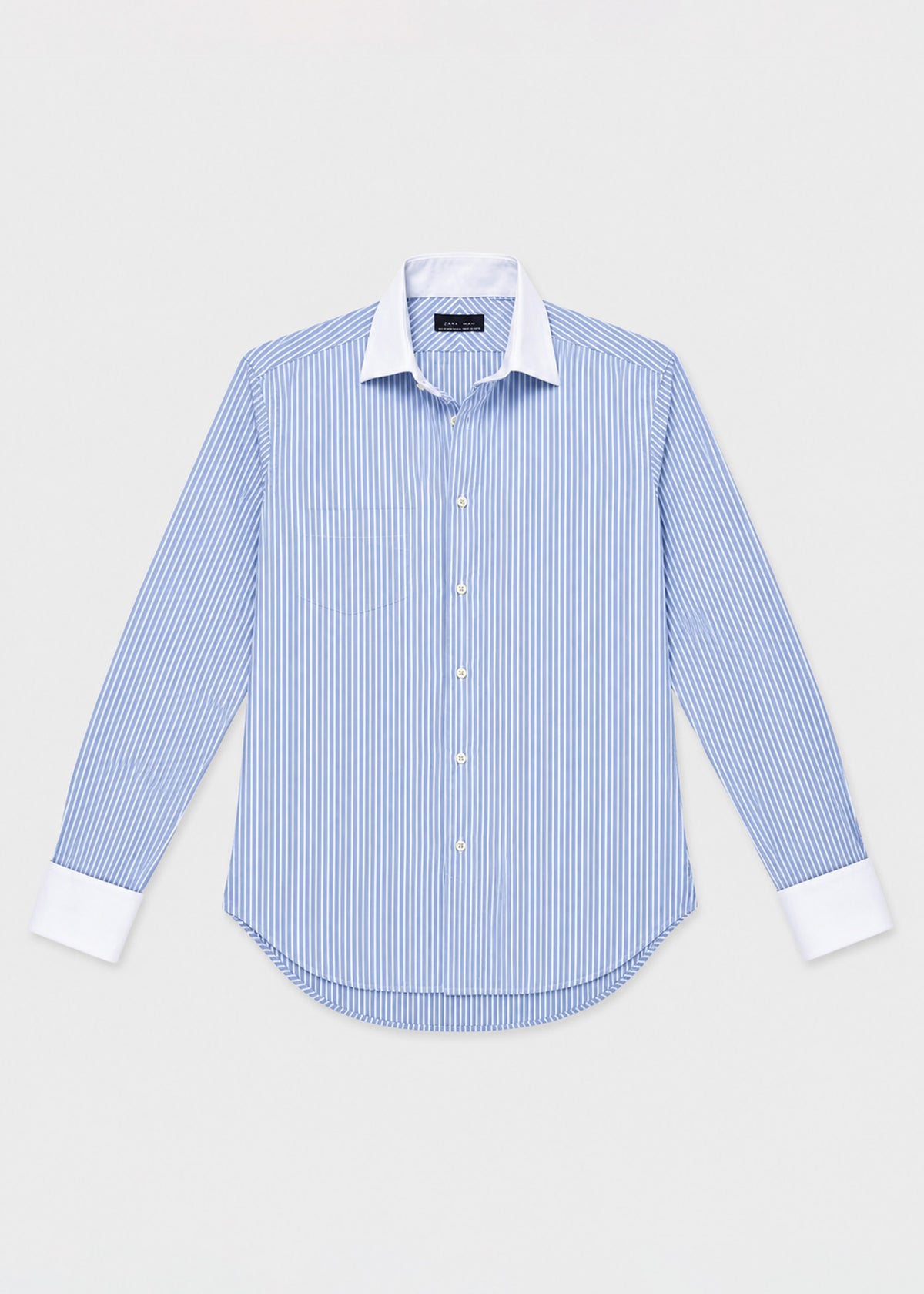 Zara Man Blue & White Contrast Collar Striped Shirt