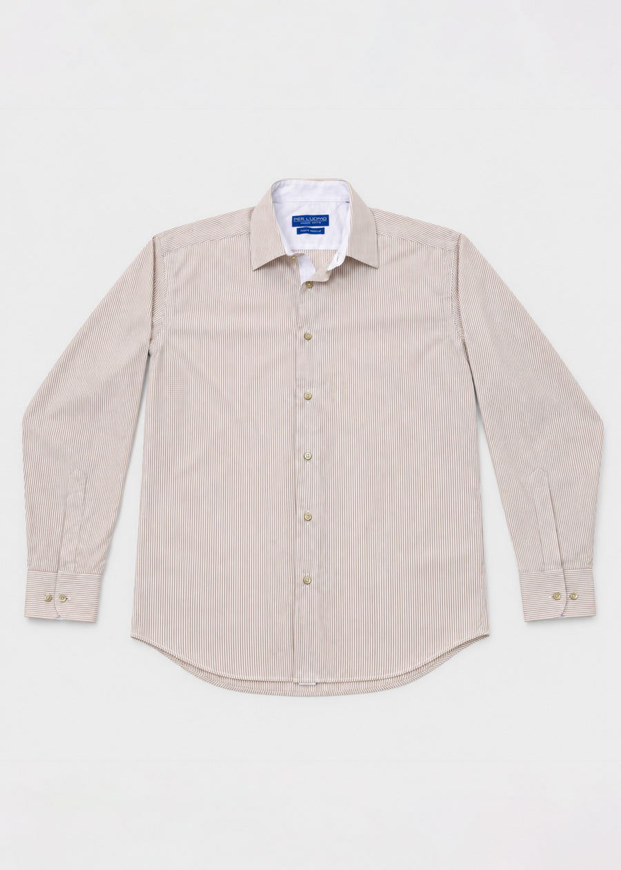 Per L'Uomo Beige & White Striped Dress Shirt