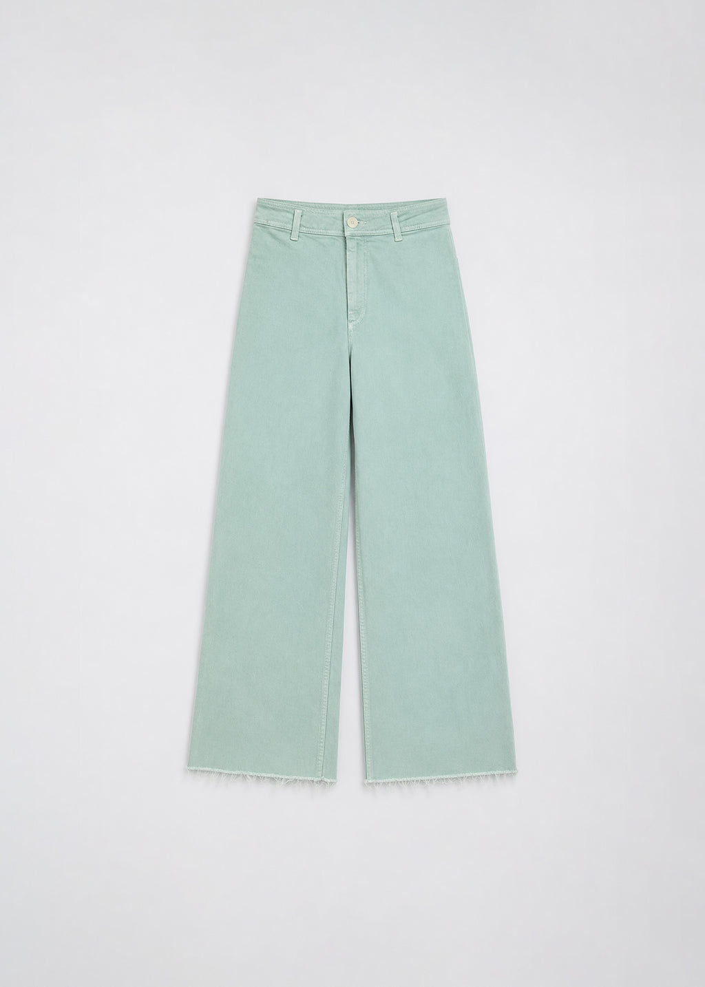 Light Green Wide-Leg Raw-Hem Jeans