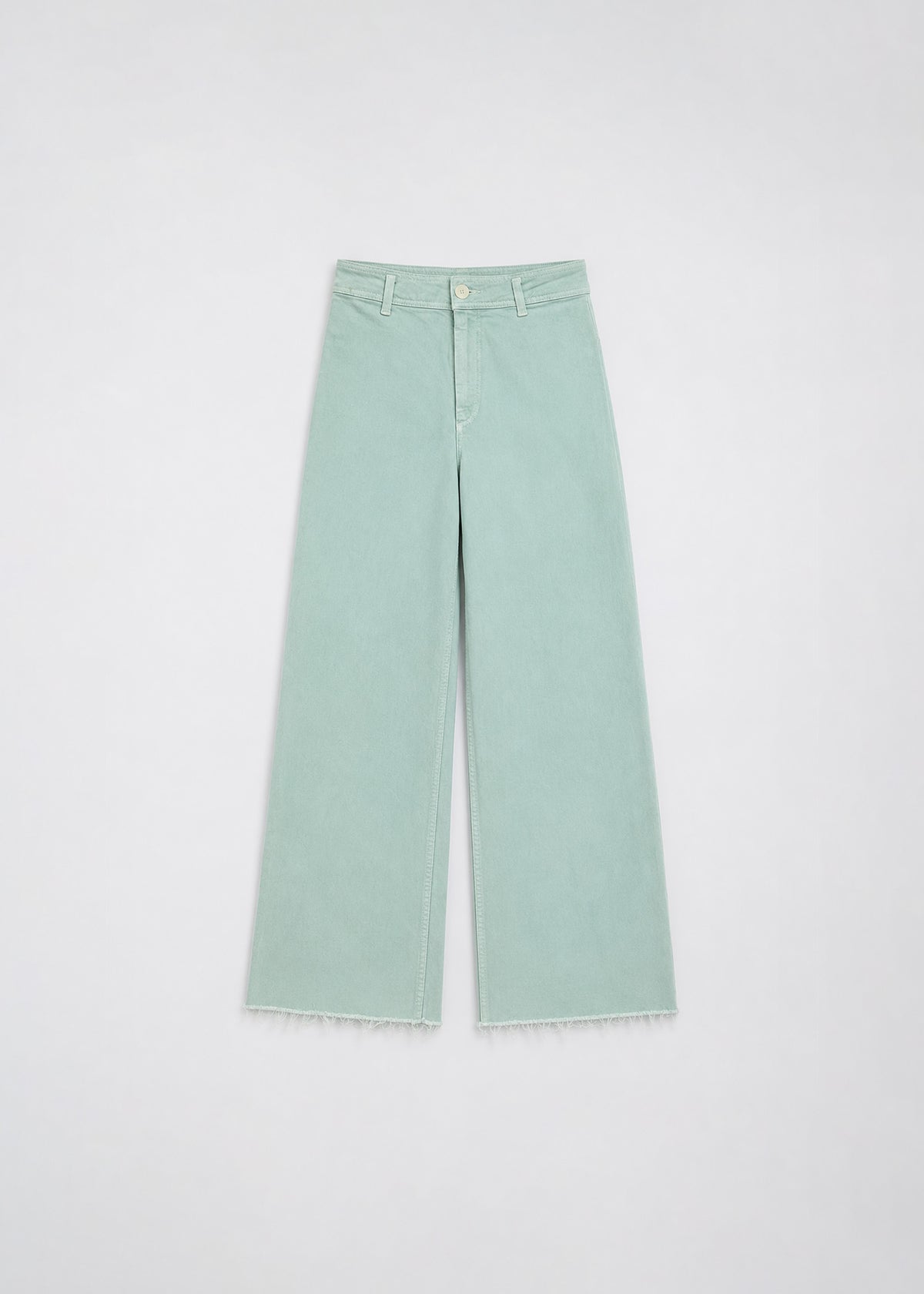 Light Green Wide-Leg Raw-Hem Jeans