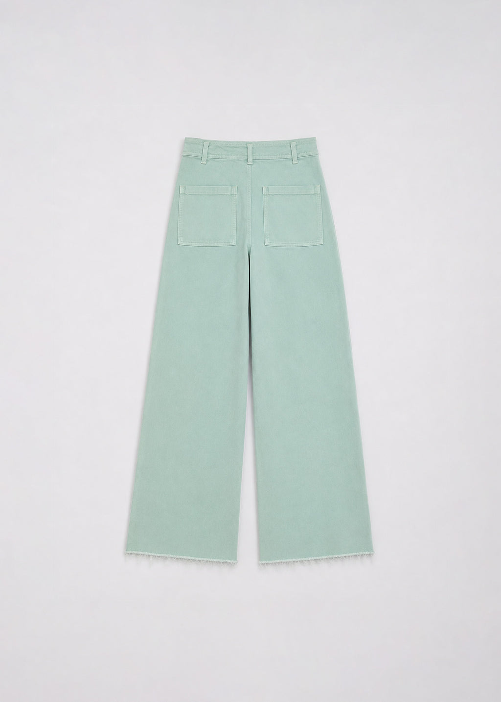 Light Green Wide-Leg Raw-Hem Jeans