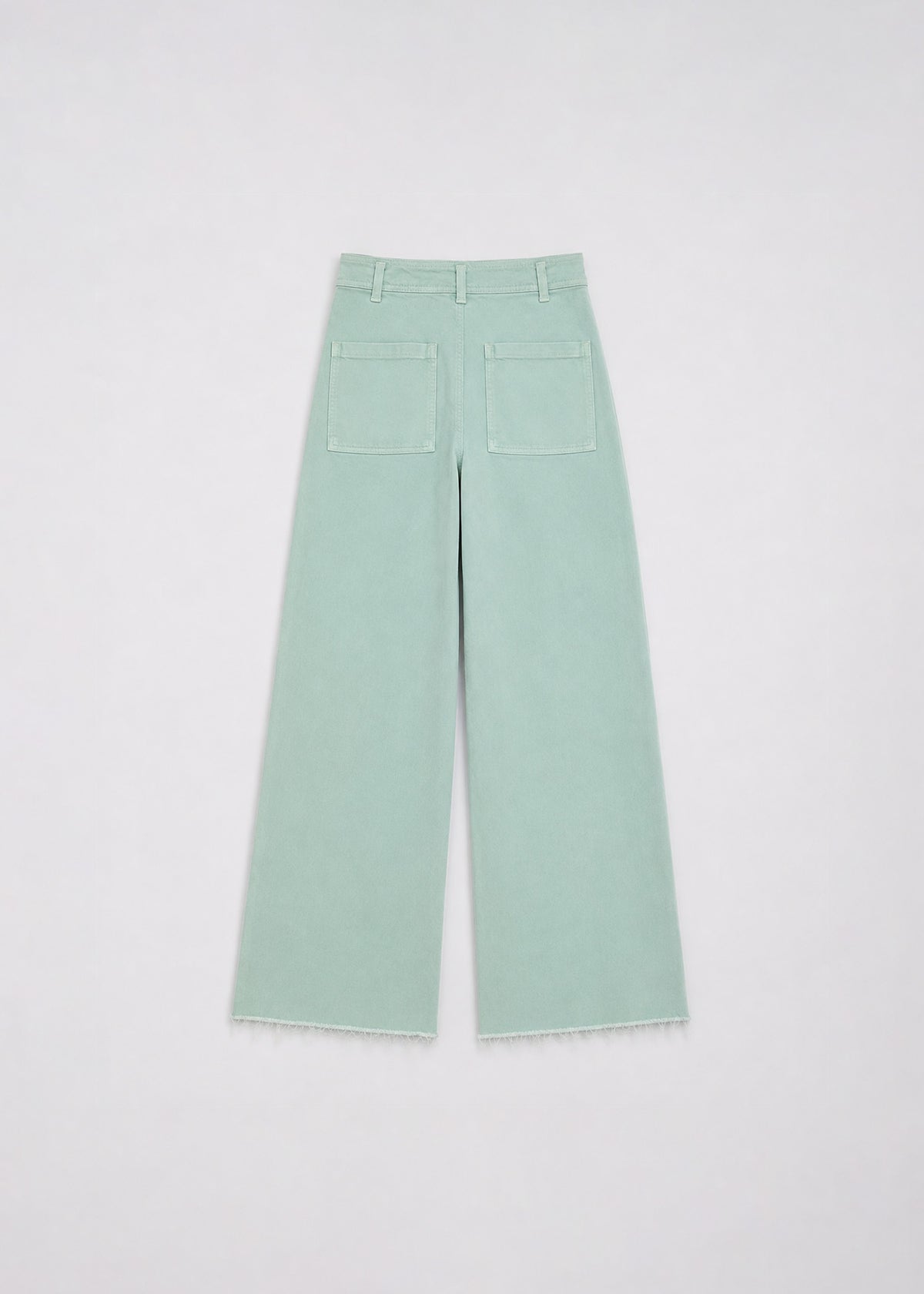 Light Green Wide-Leg Raw-Hem Jeans