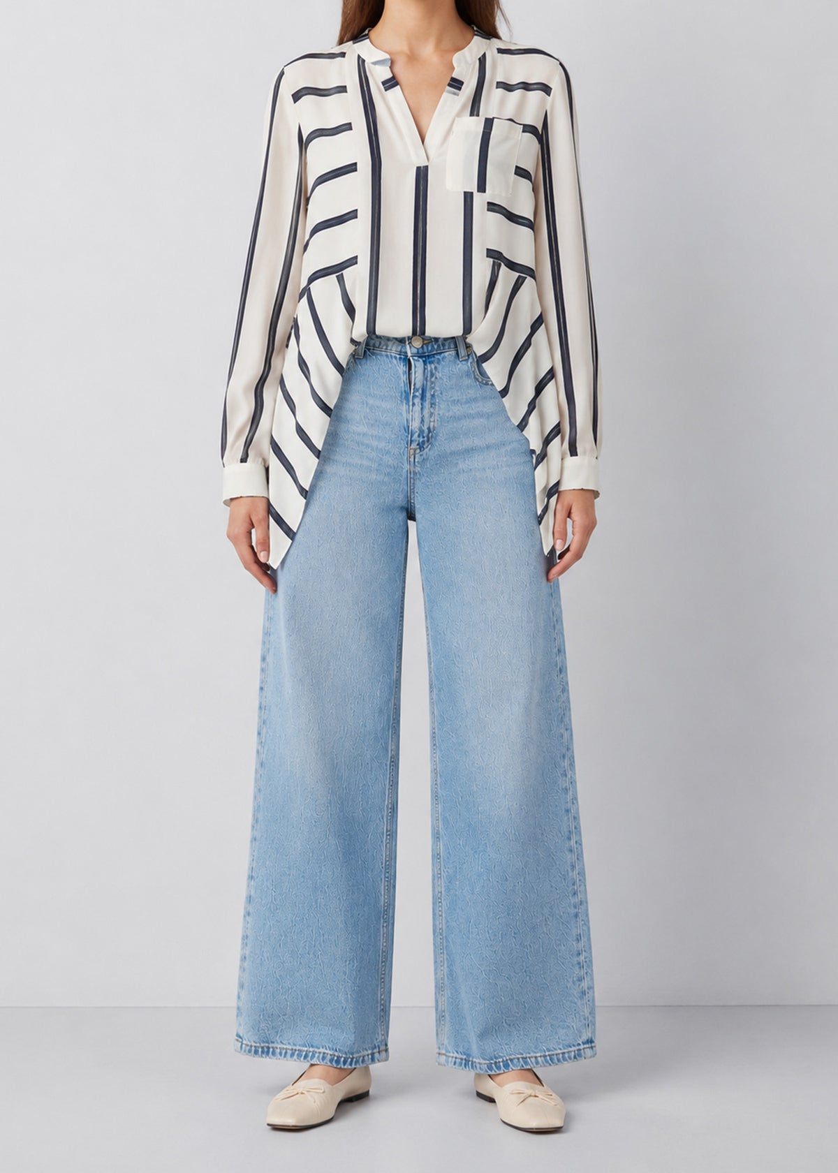 Maeve Striped Asymmetric Hem Tunic Blouse
