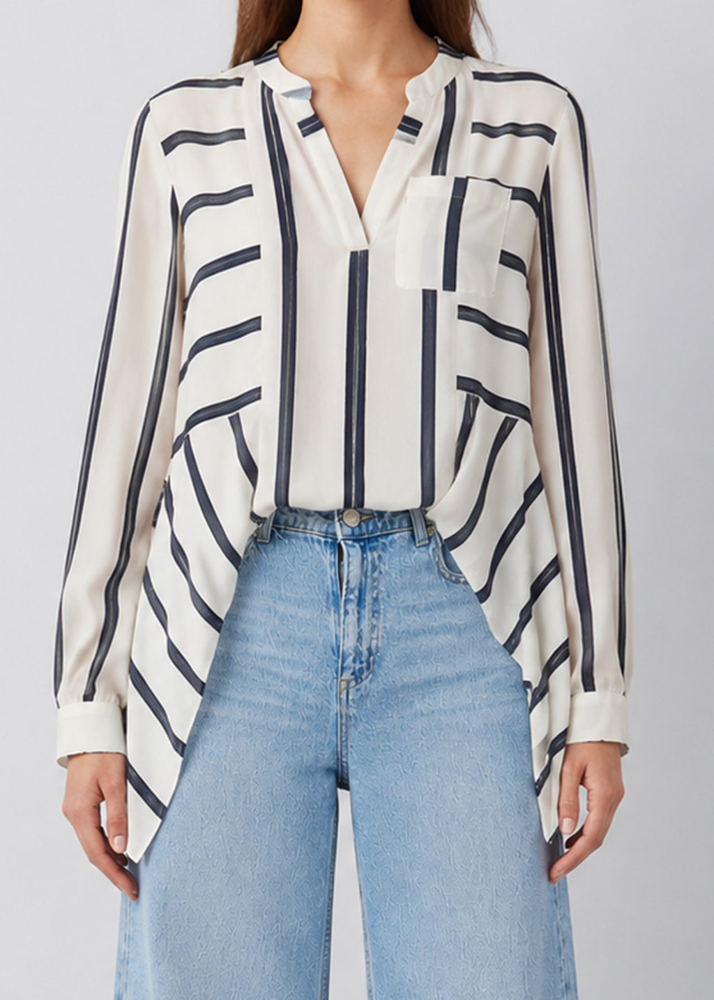 Maeve Striped Asymmetric Hem Tunic Blouse