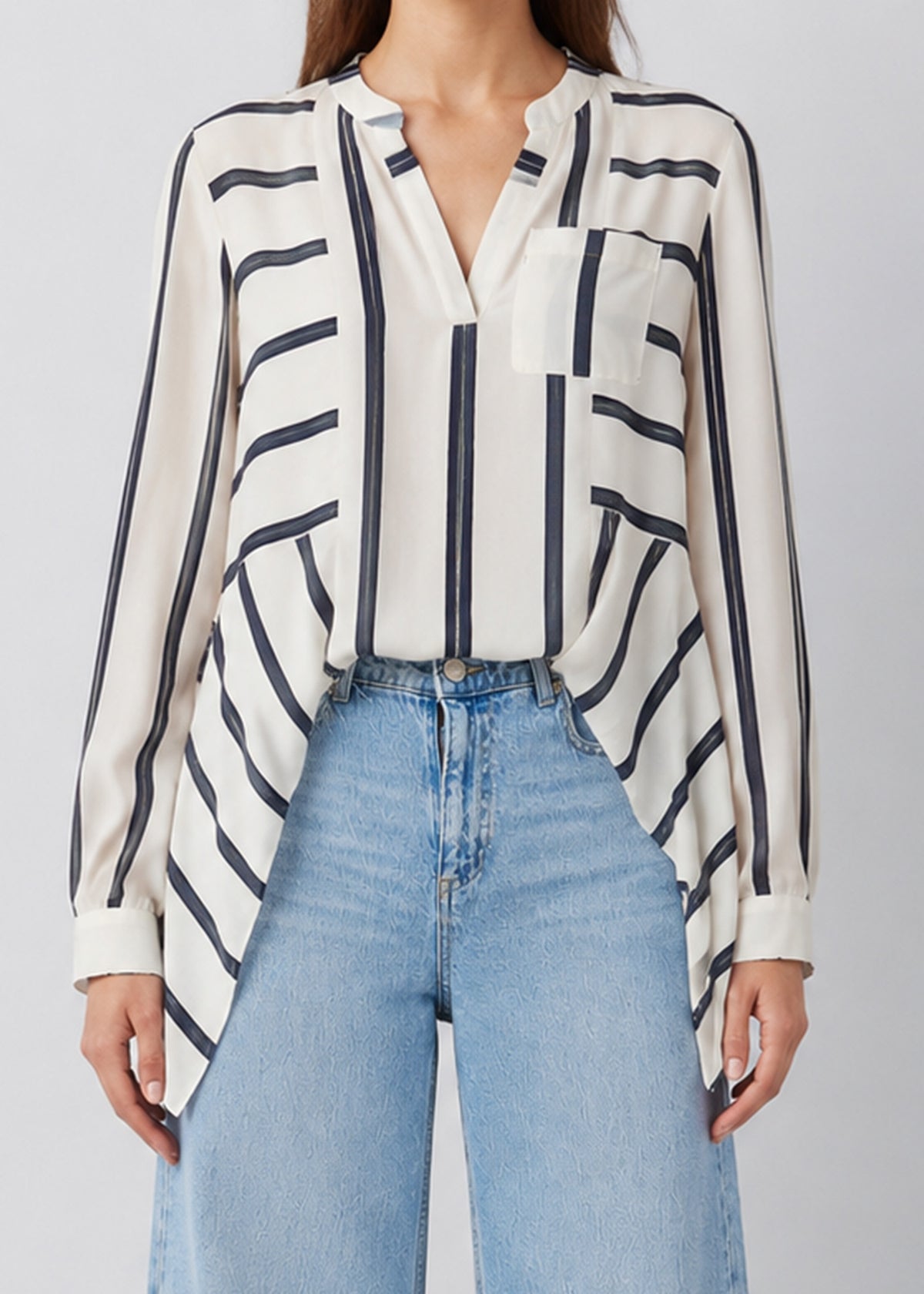 Maeve Striped Asymmetric Hem Tunic Blouse