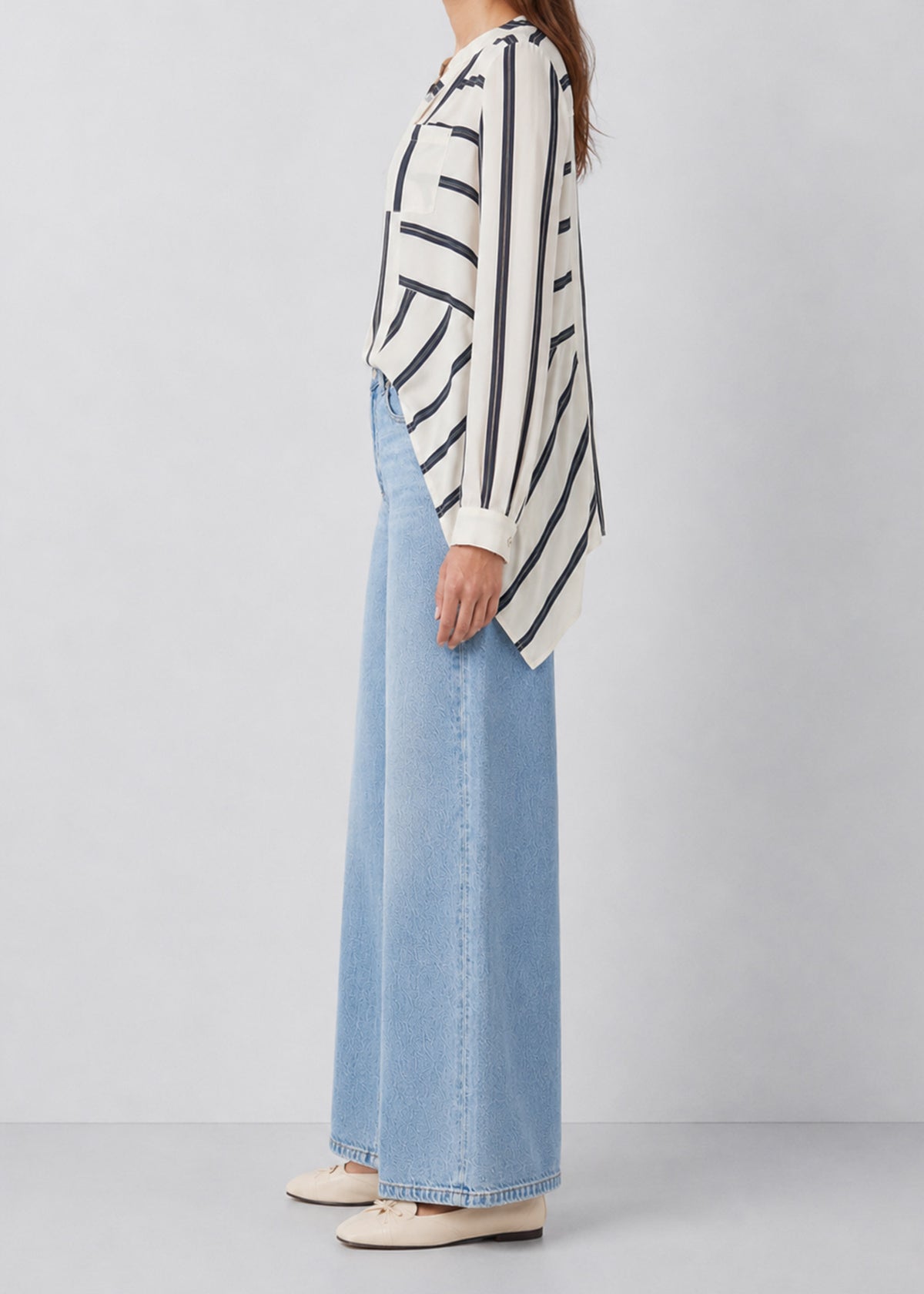 Maeve Striped Asymmetric Hem Tunic Blouse