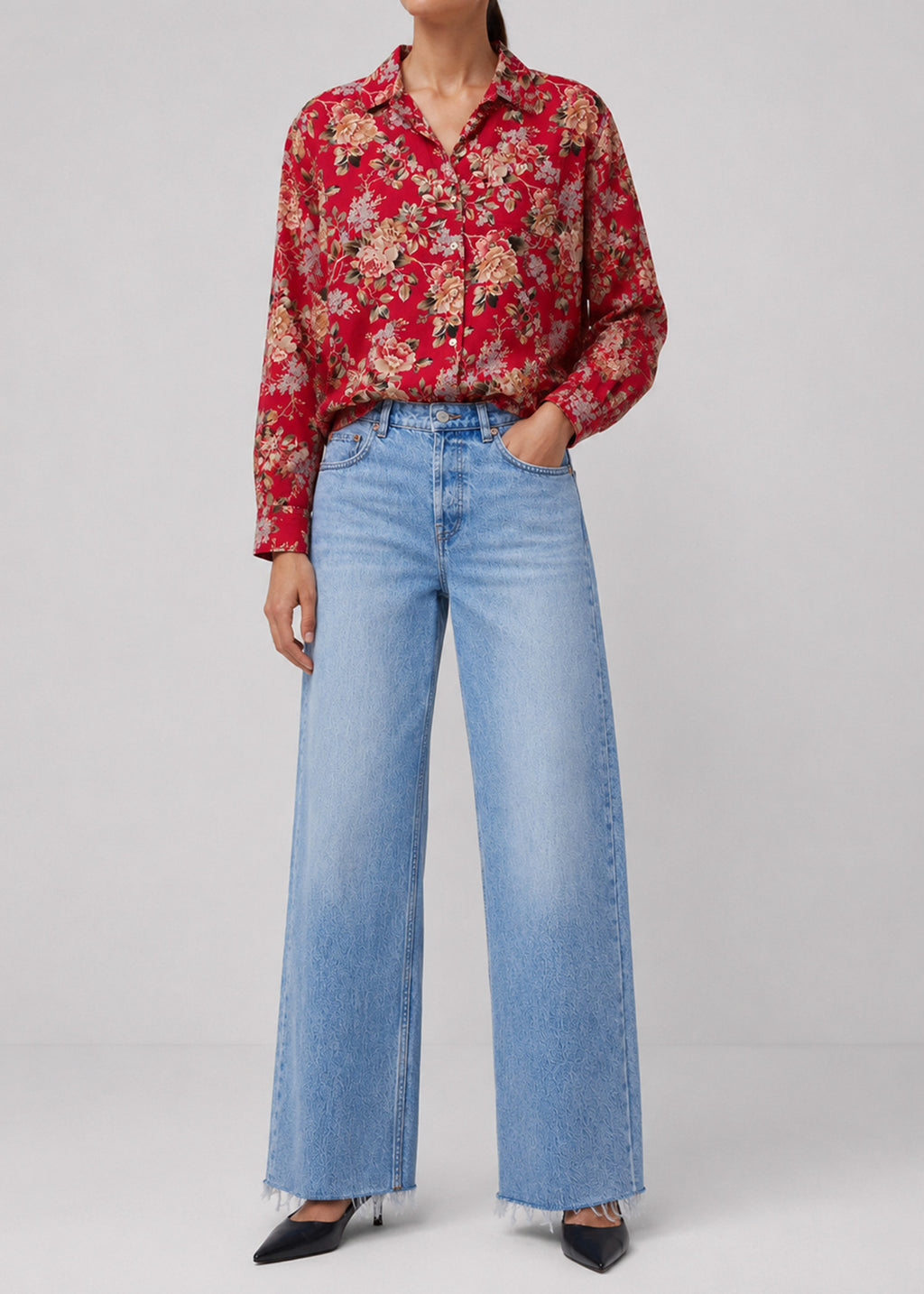 Liz Claiborne Red Vintage Floral Button-Down Shirt