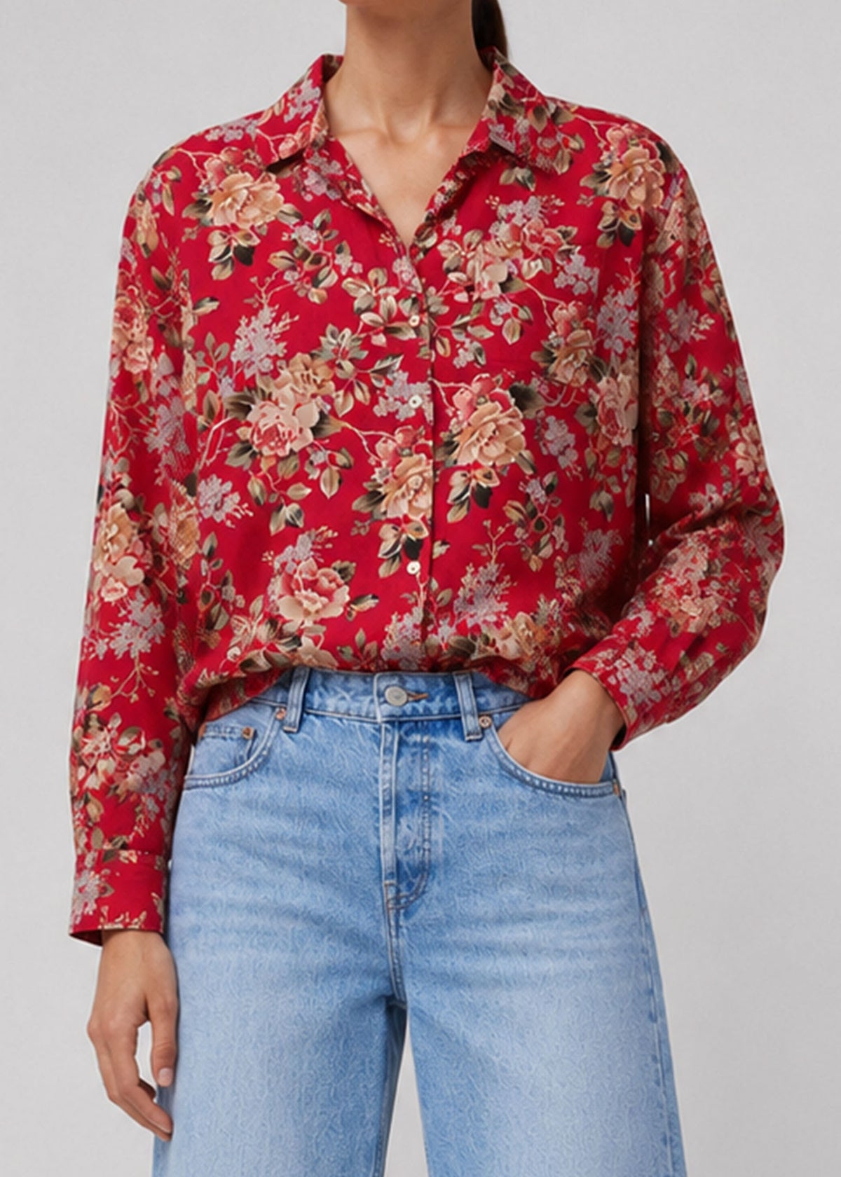 Liz Claiborne Red Vintage Floral Button-Down Shirt