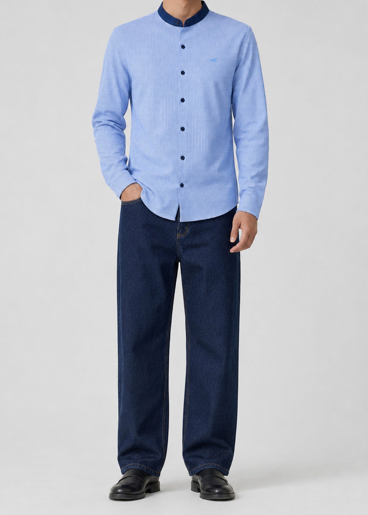 Hollister Blue Dotted Band Collar Shirt