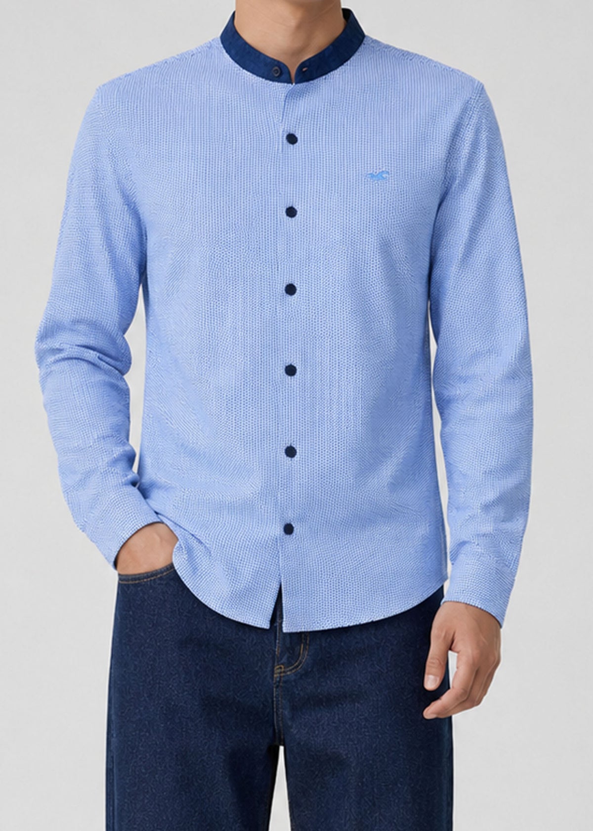 Hollister Blue Dotted Band Collar Shirt