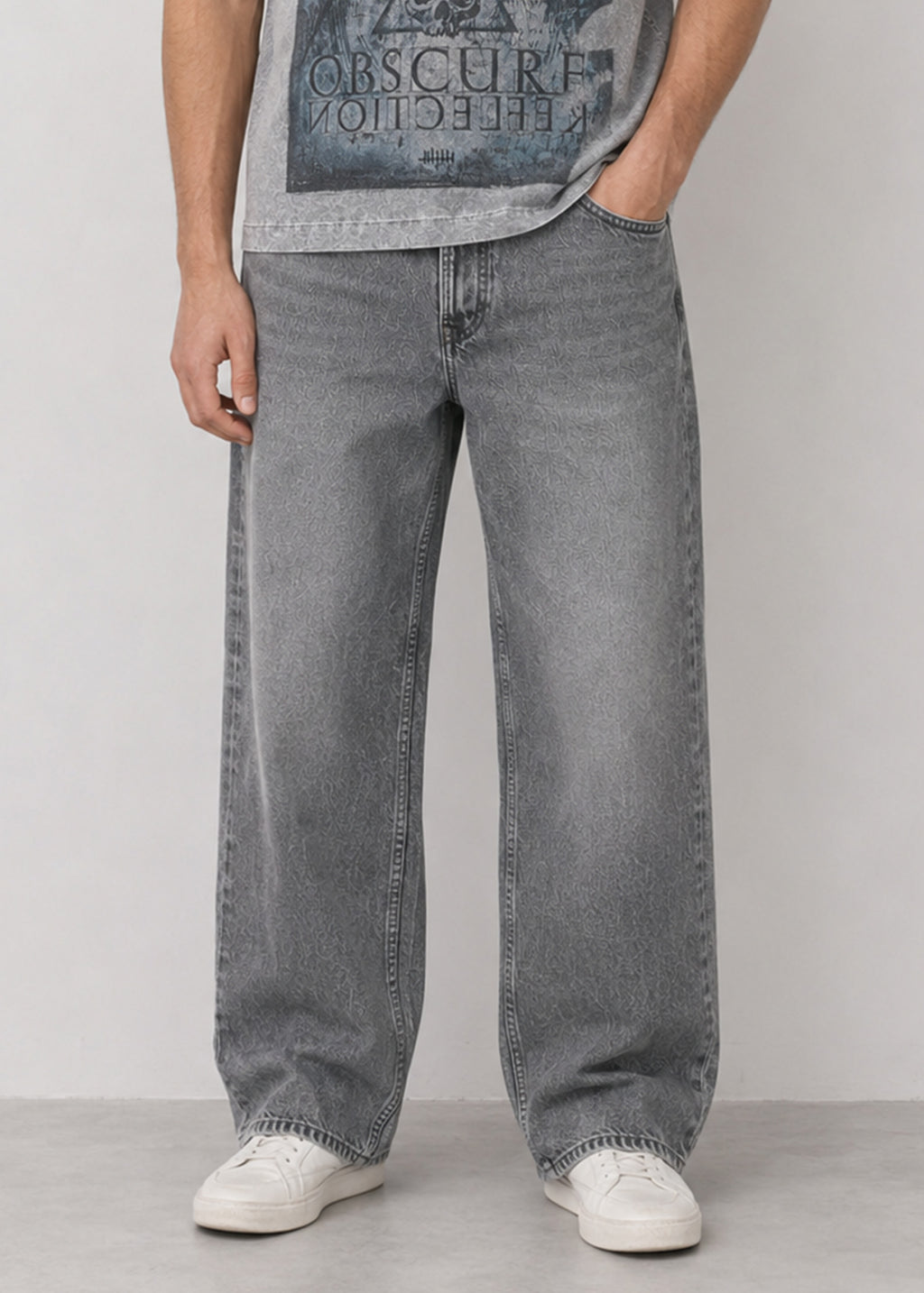 Zara Black Acid-Wash Wide-Leg Jeans