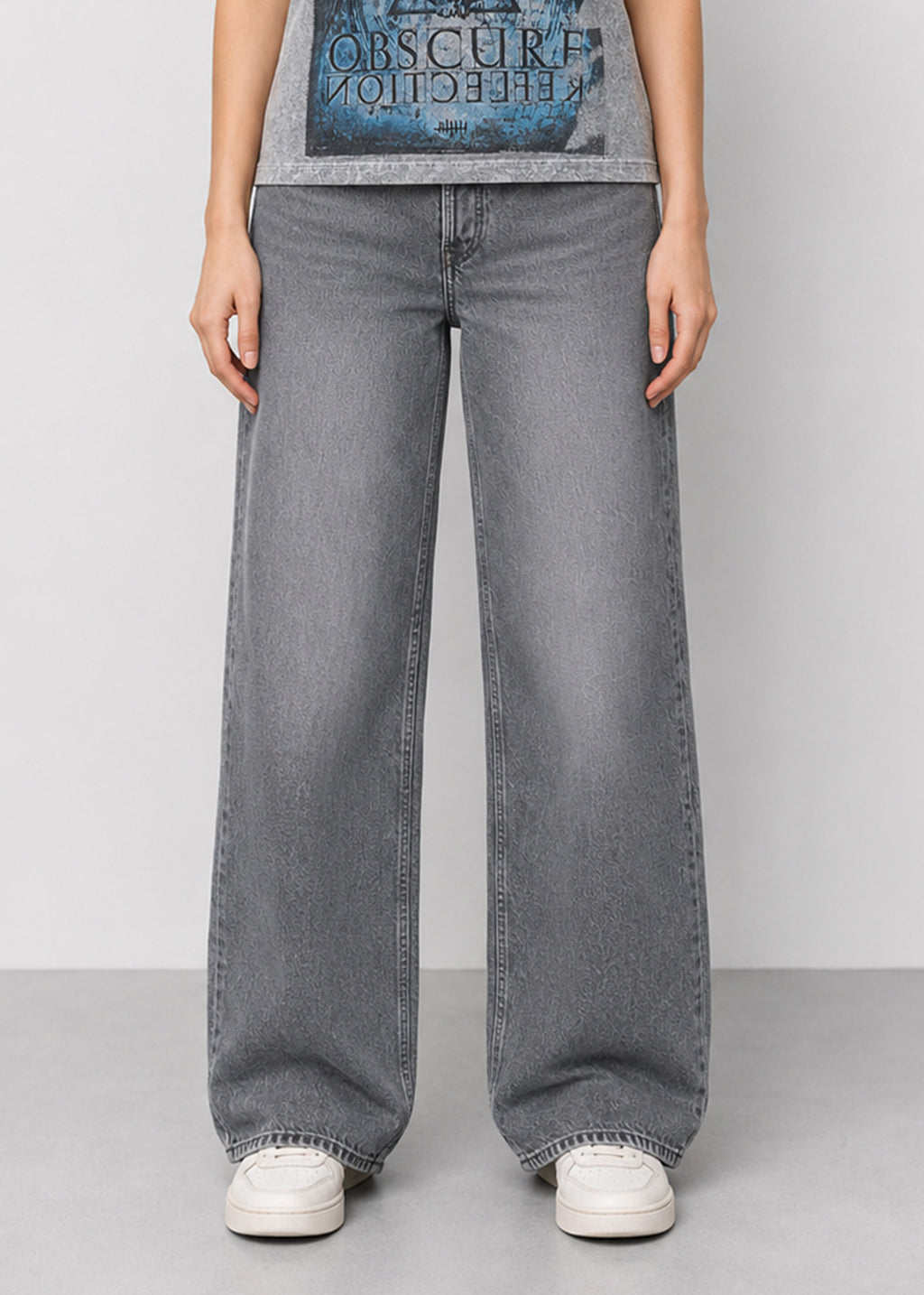 Zara Black Acid-Wash Wide-Leg Jeans