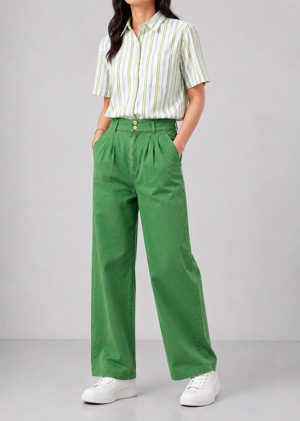 Green & Olive Vertical Striped Short-Sleeve Shirt