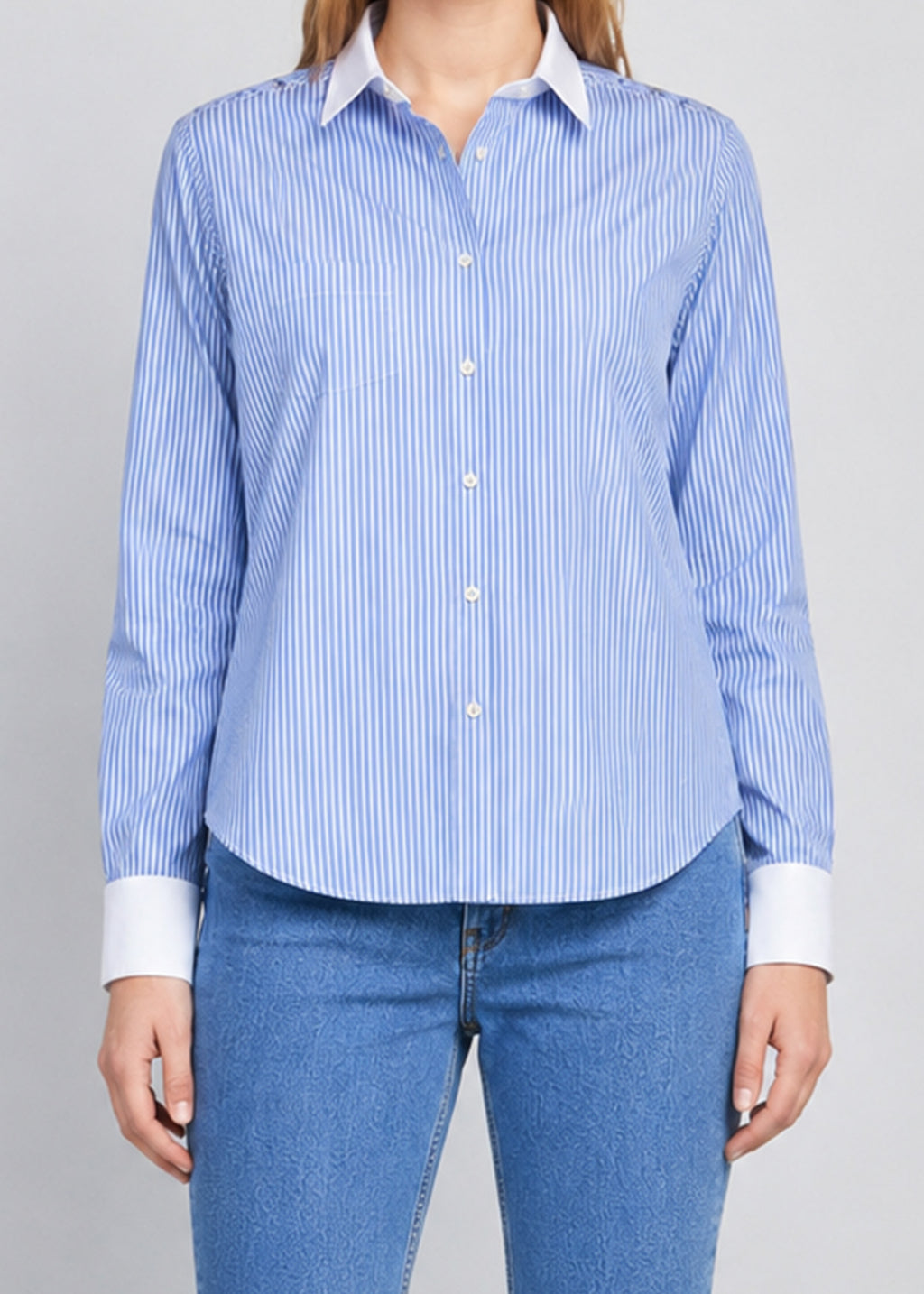 Zara Man Blue & White Contrast Collar Striped Shirt