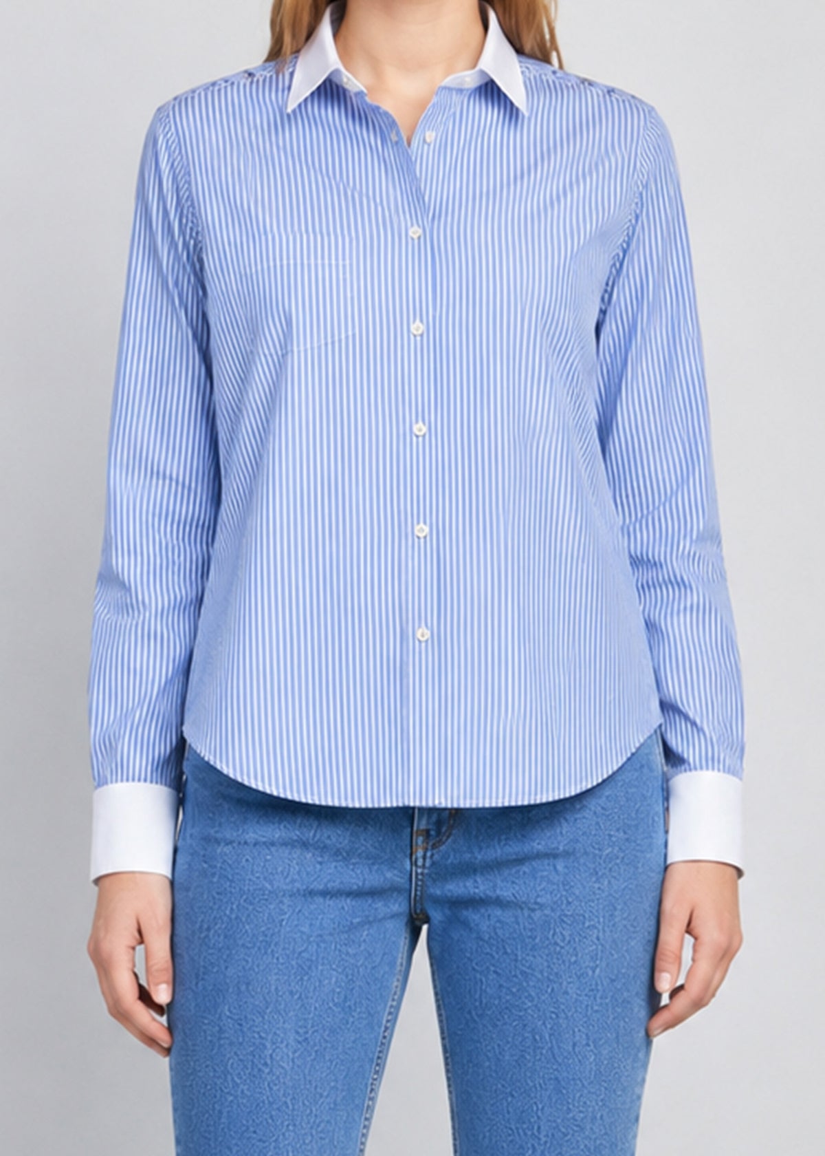 Zara Man Blue & White Contrast Collar Striped Shirt
