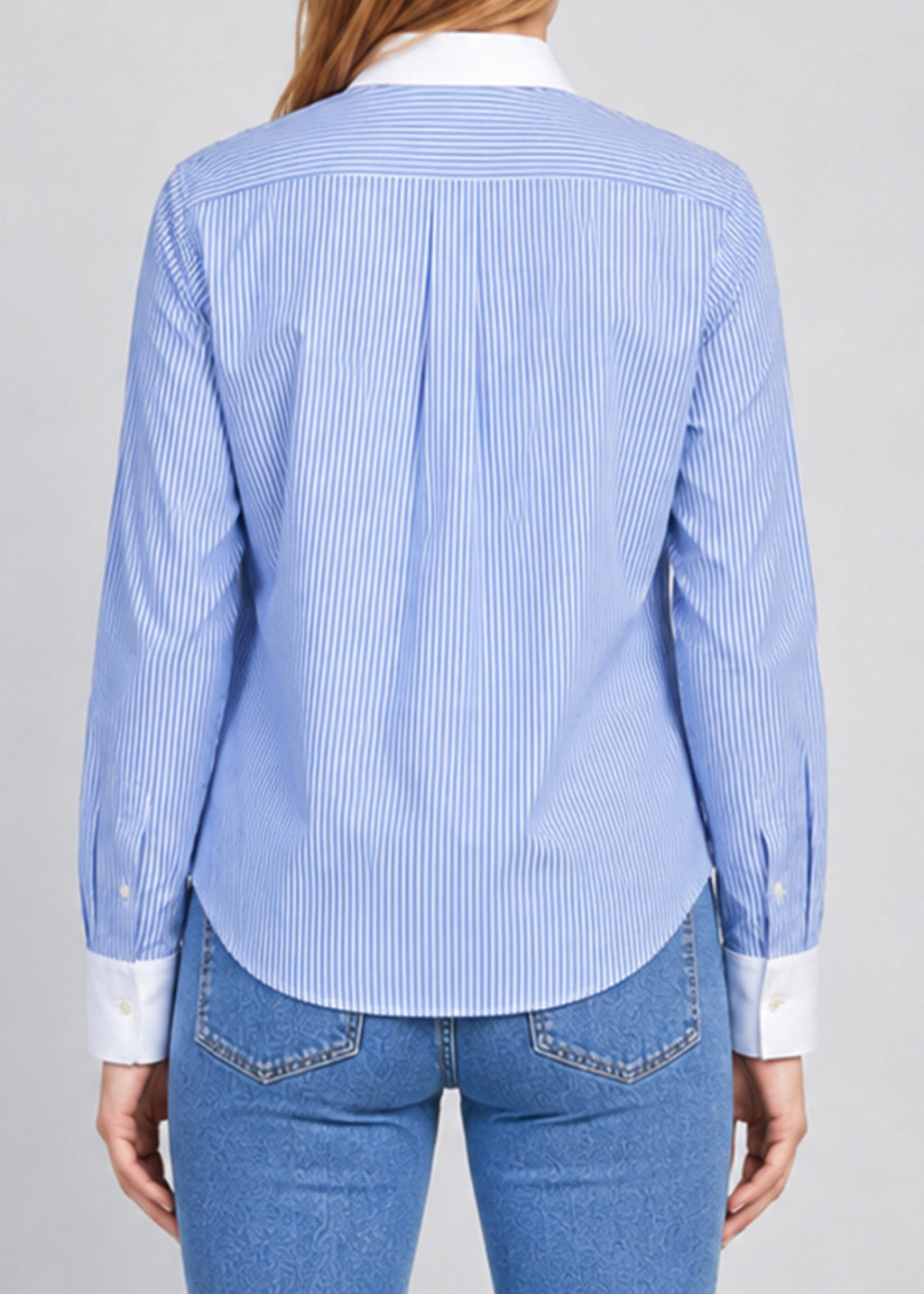 Zara Man Blue & White Contrast Collar Striped Shirt