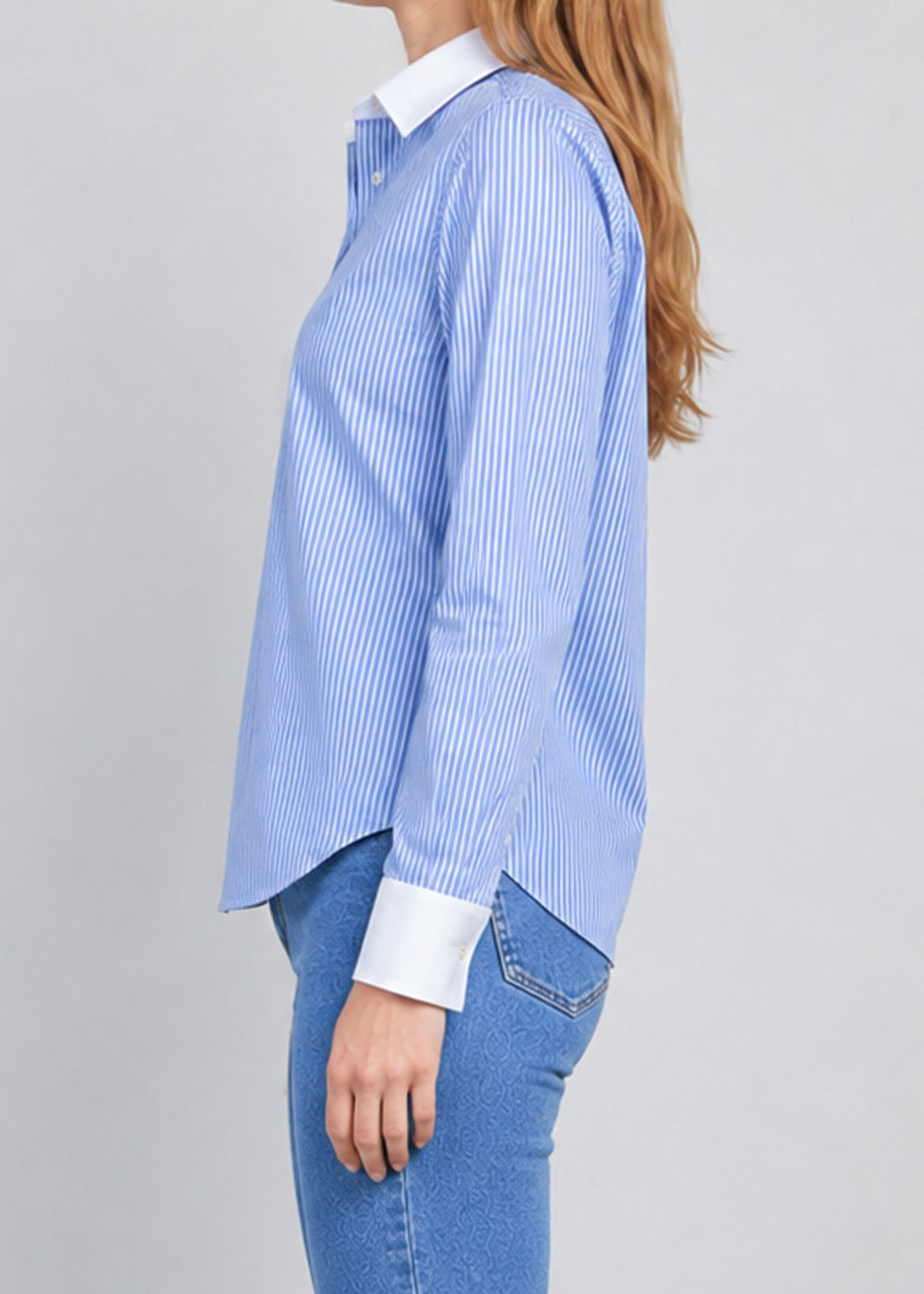 Zara Man Blue & White Contrast Collar Striped Shirt
