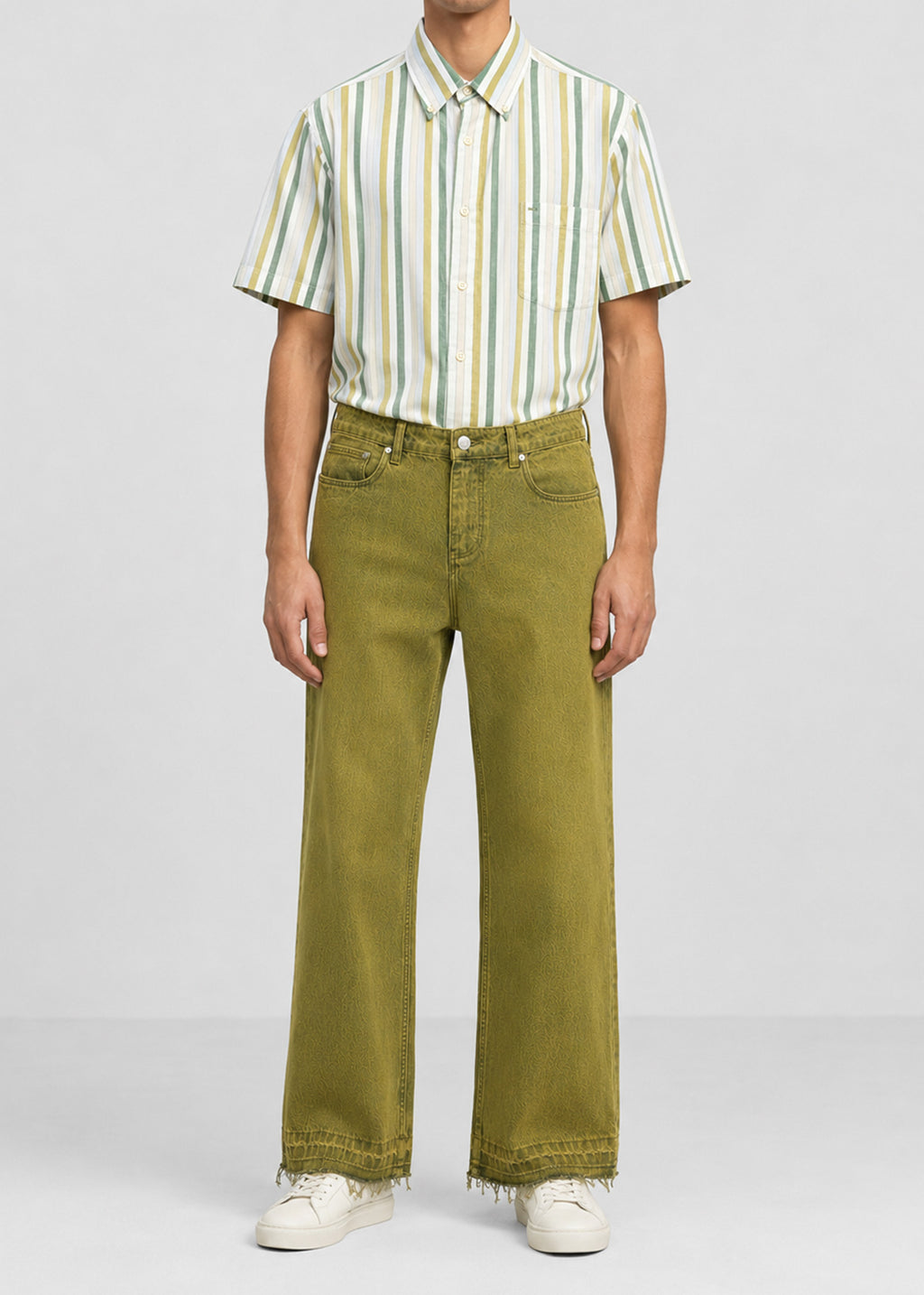 Green & Olive Vertical Striped Short-Sleeve Shirt