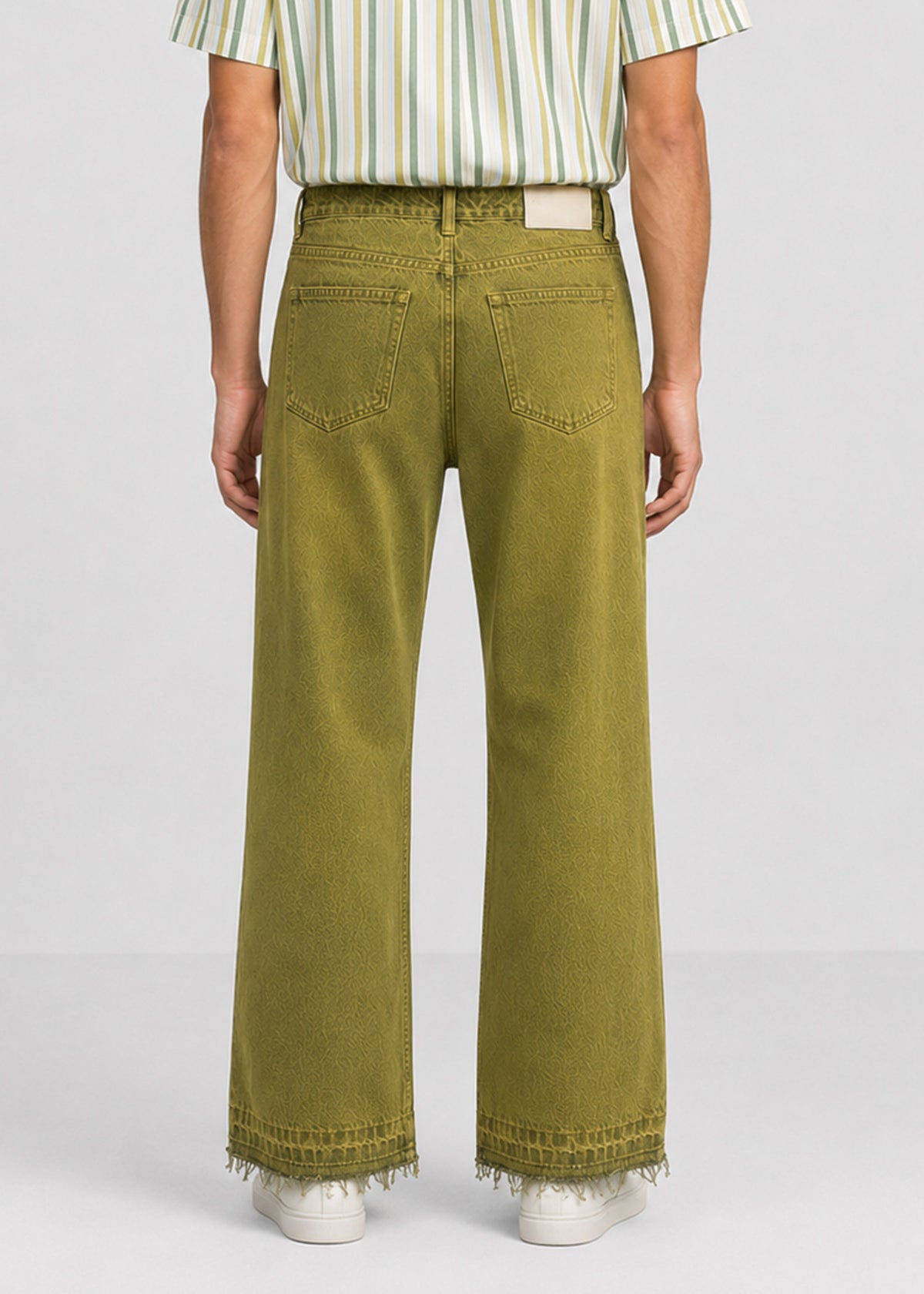 MAN Olive Acid-Wash Wide-Leg Raw-Hem Jeans