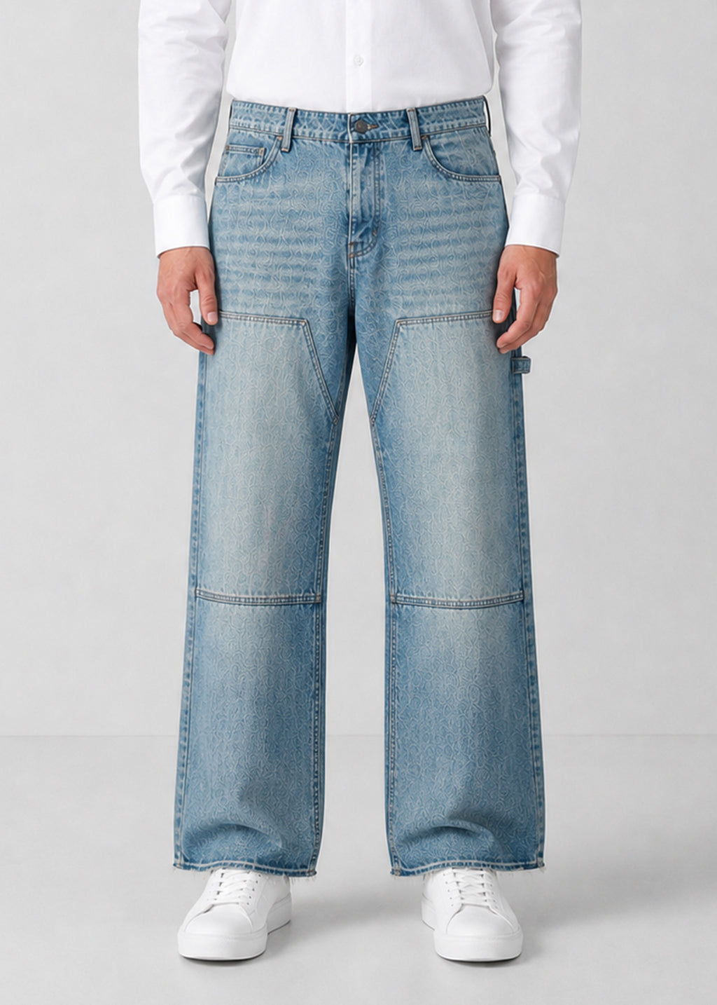MAN Light-Wash Carpenter Wide-Leg Raw-Hem Jeans