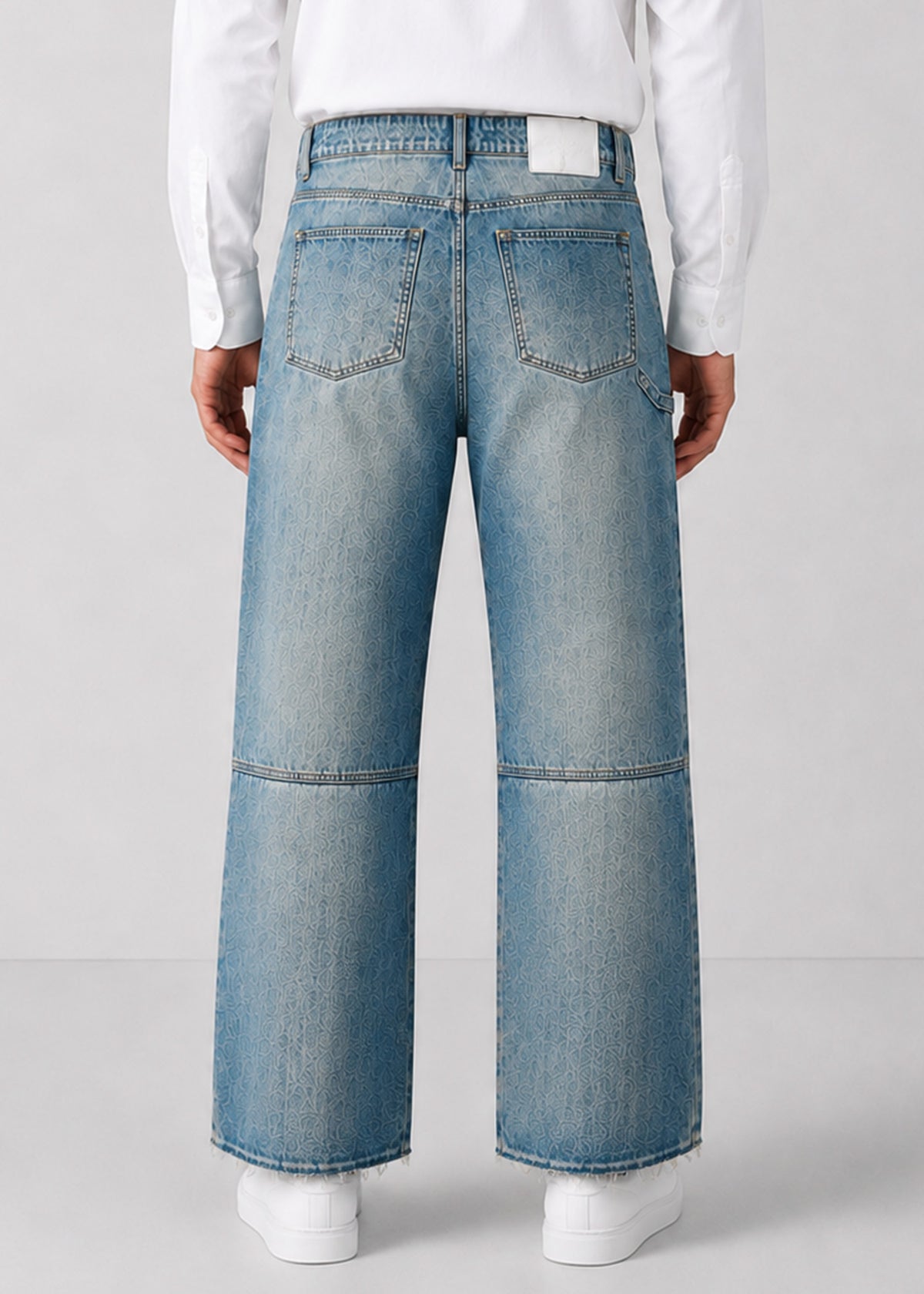 MAN Light-Wash Carpenter Wide-Leg Raw-Hem Jeans
