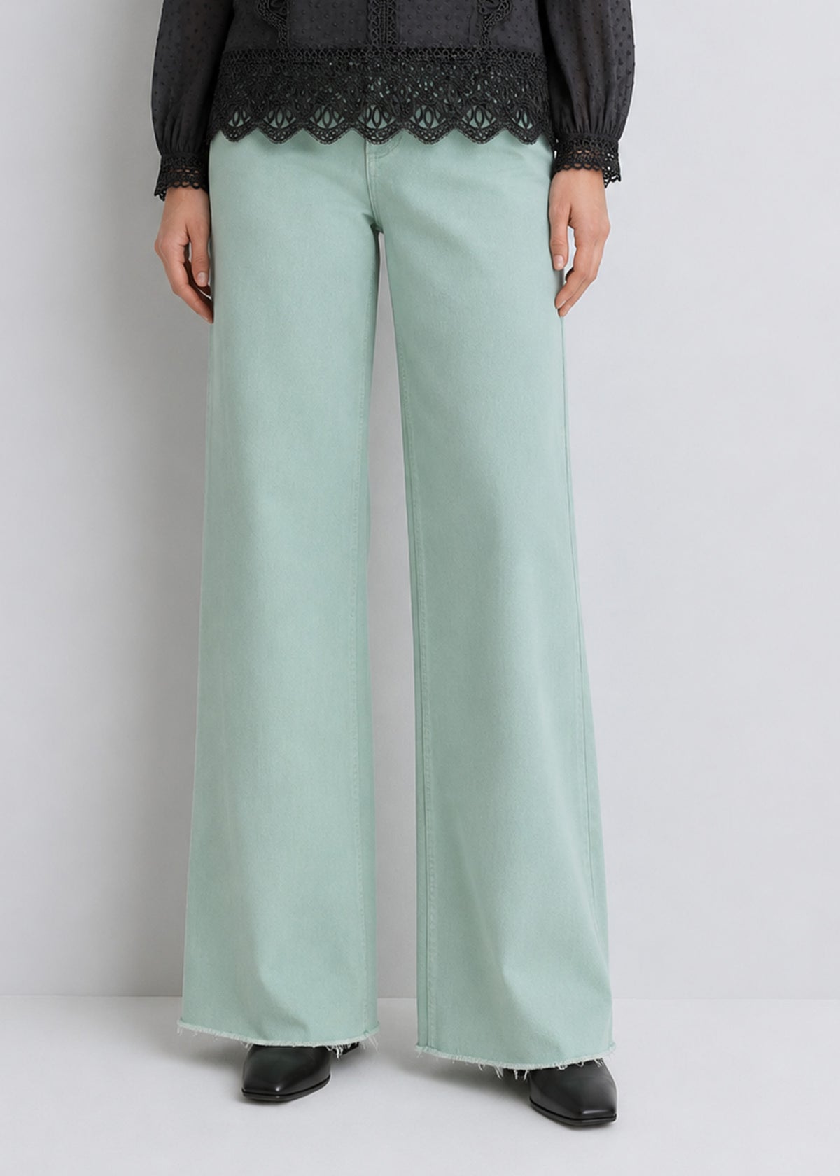 Light Green Wide-Leg Raw-Hem Jeans