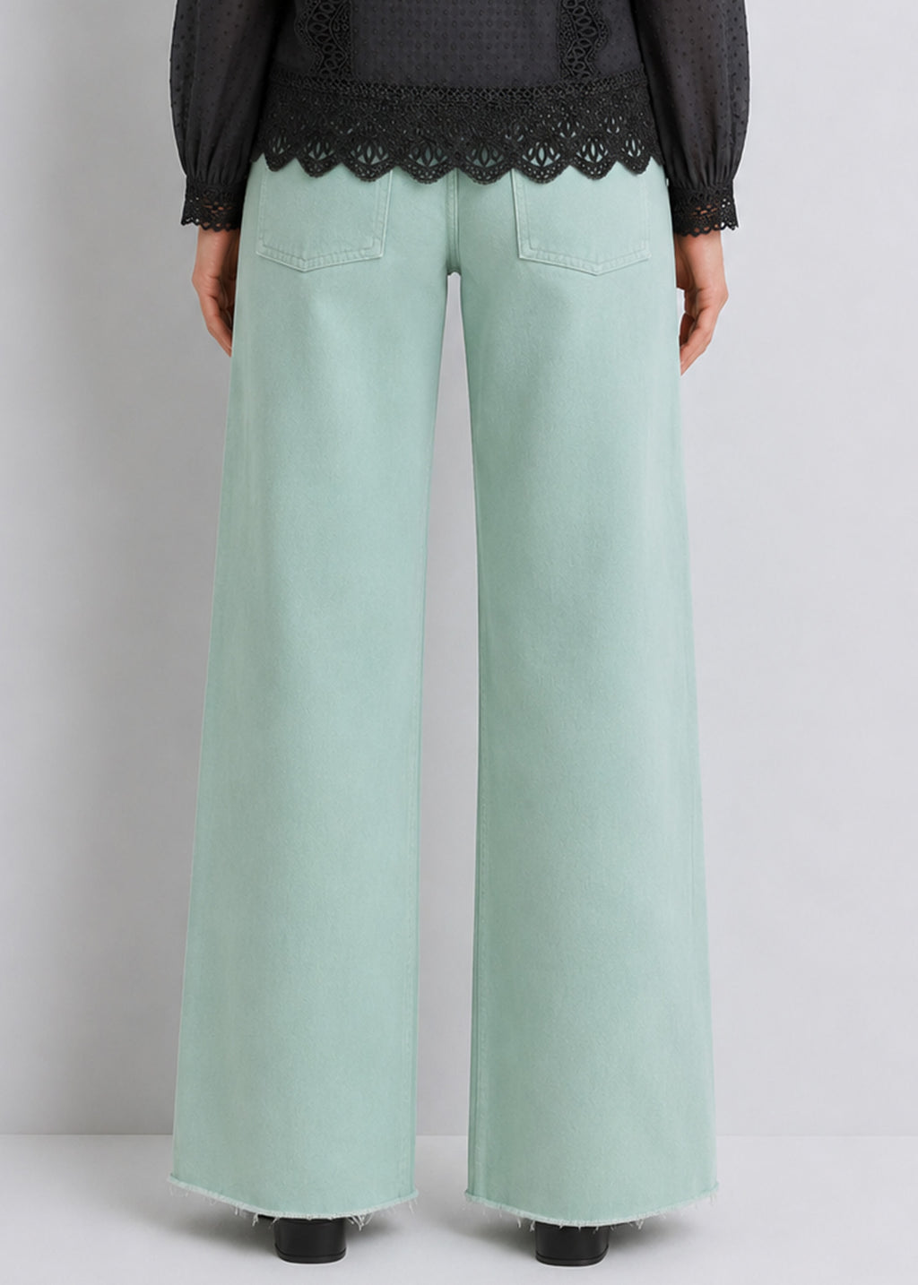 Light Green Wide-Leg Raw-Hem Jeans