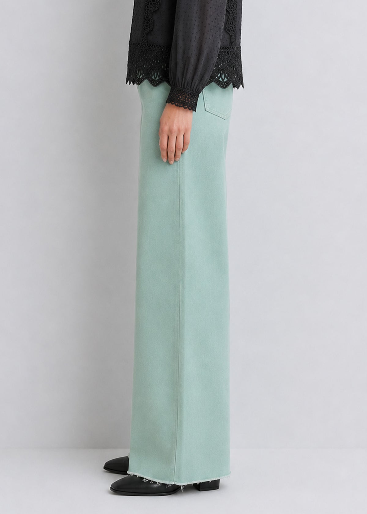 Light Green Wide-Leg Raw-Hem Jeans