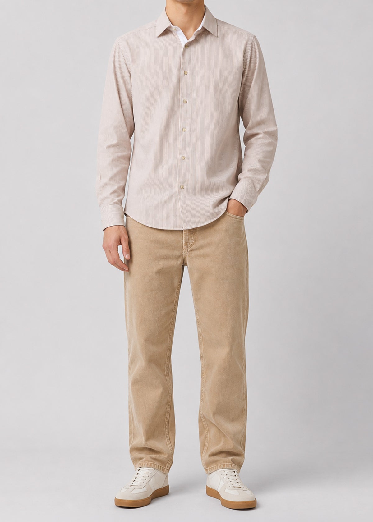 Per L'Uomo Beige & White Striped Dress Shirt