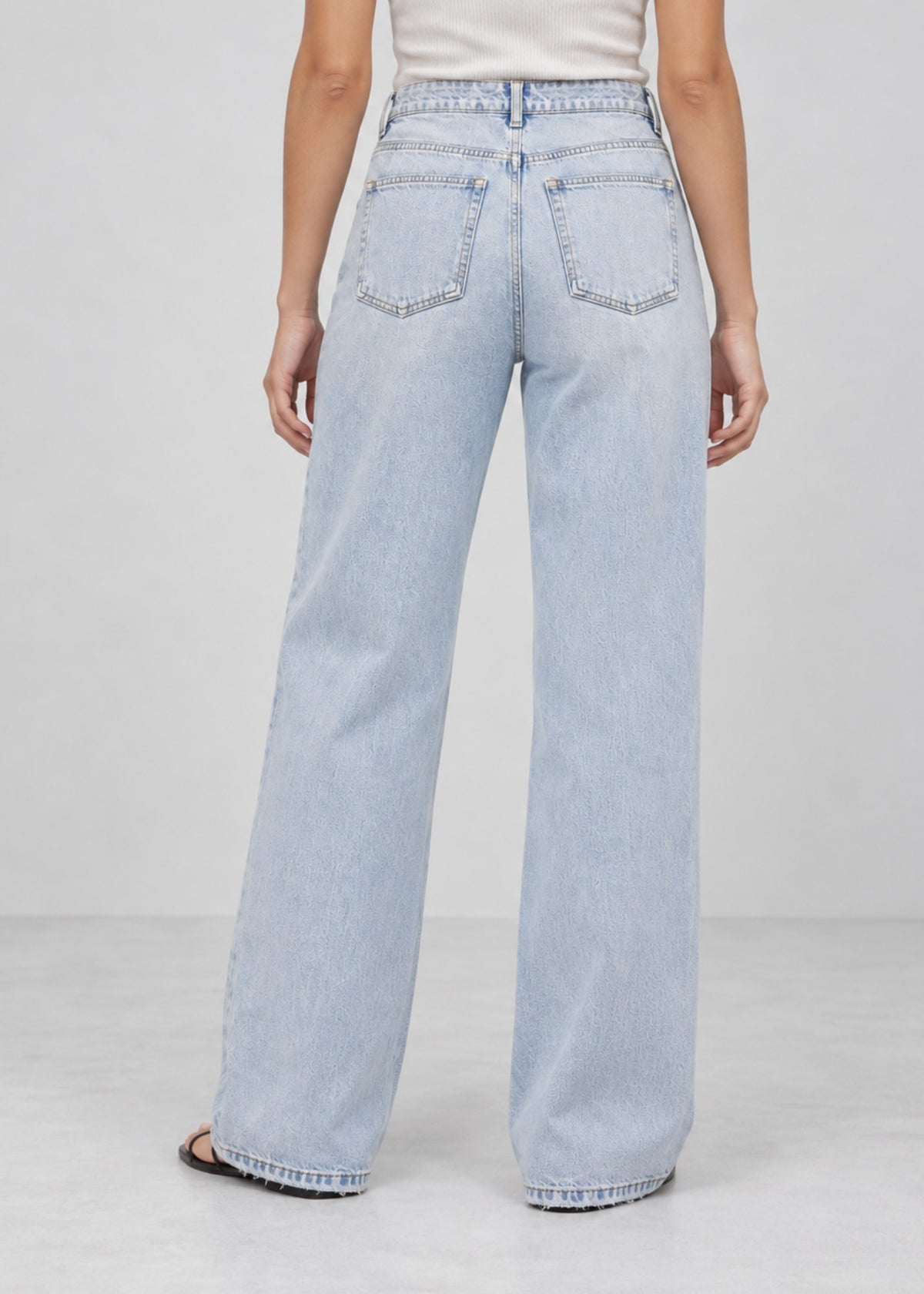 Ultra-Light-Wash Wide-Leg Raw-Hem Jeans