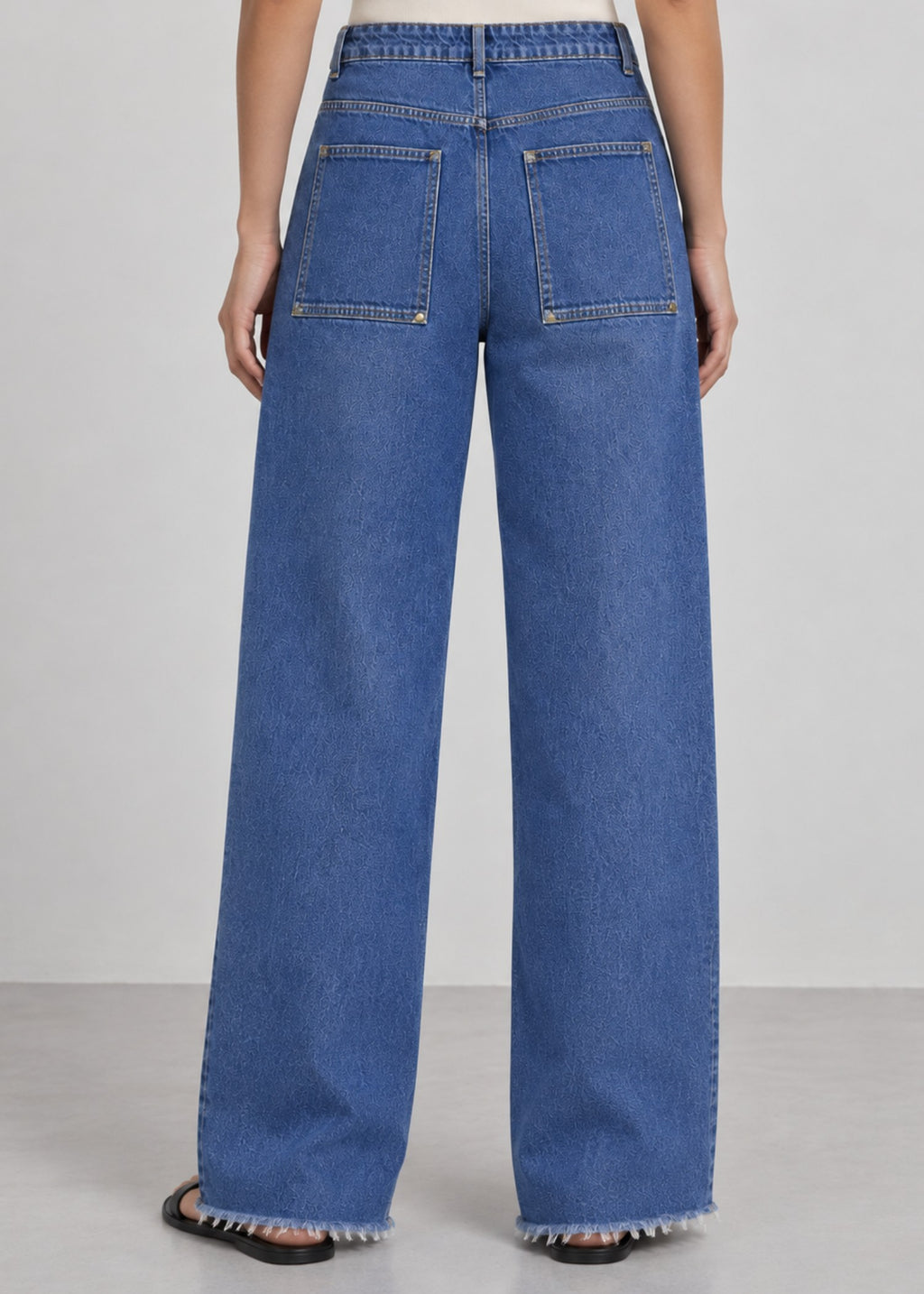 Medium-Wash Wide-Leg Raw-Hem Jeans