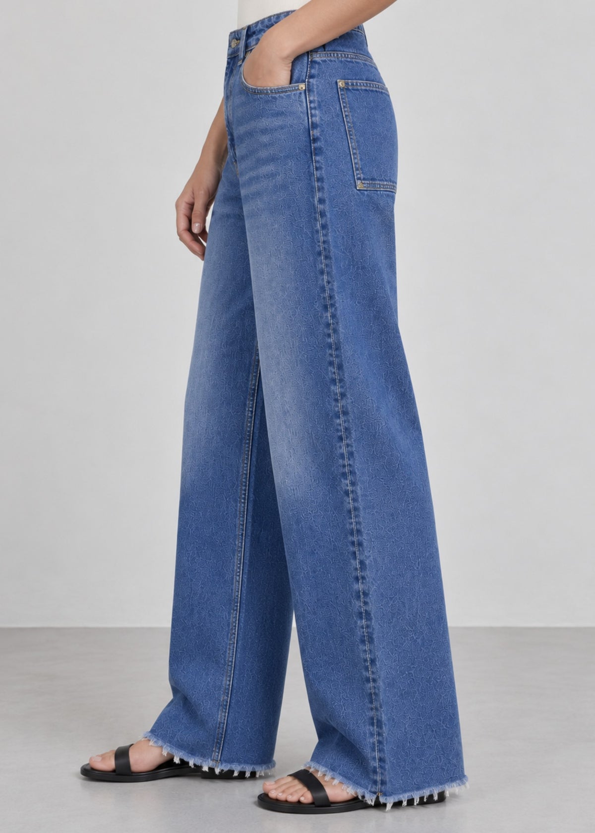 Medium-Wash Wide-Leg Raw-Hem Jeans
